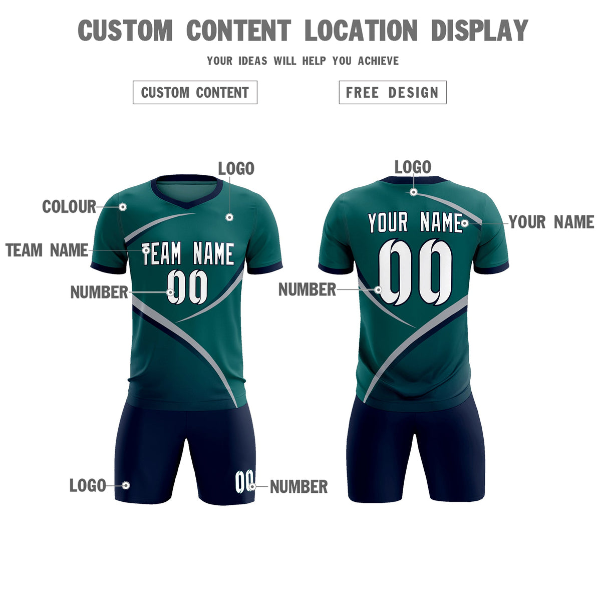 Custom Aqua Navy Color Block Training Uniform For Men Soccer Sets Jersey
