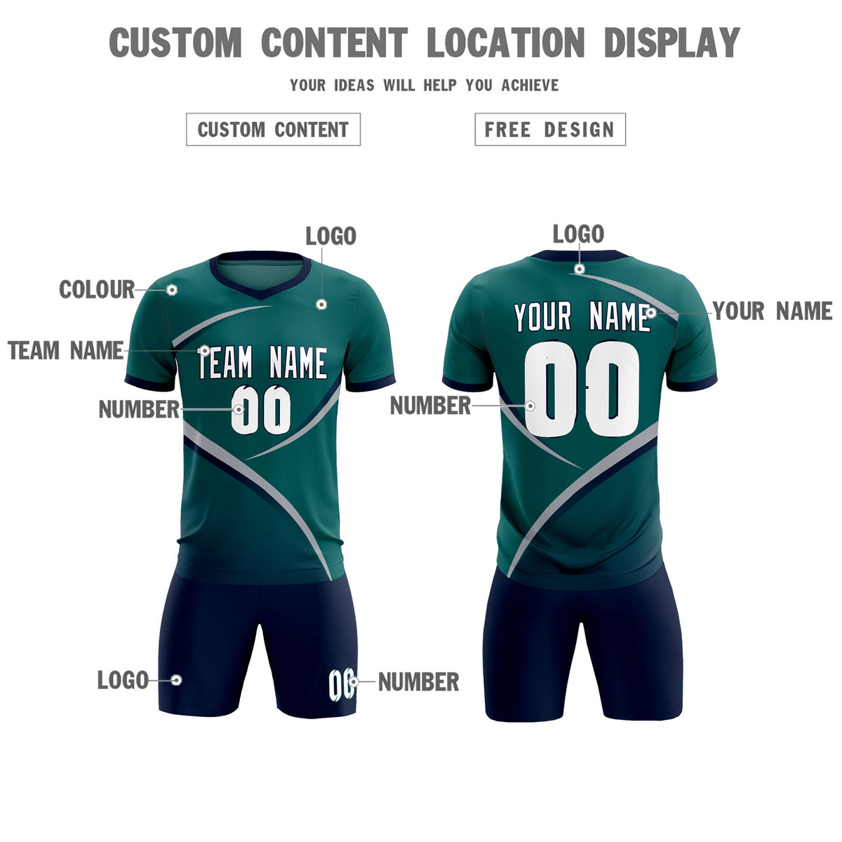Custom Aqua Navy Color Block Training Uniform For Men Soccer Sets Jersey