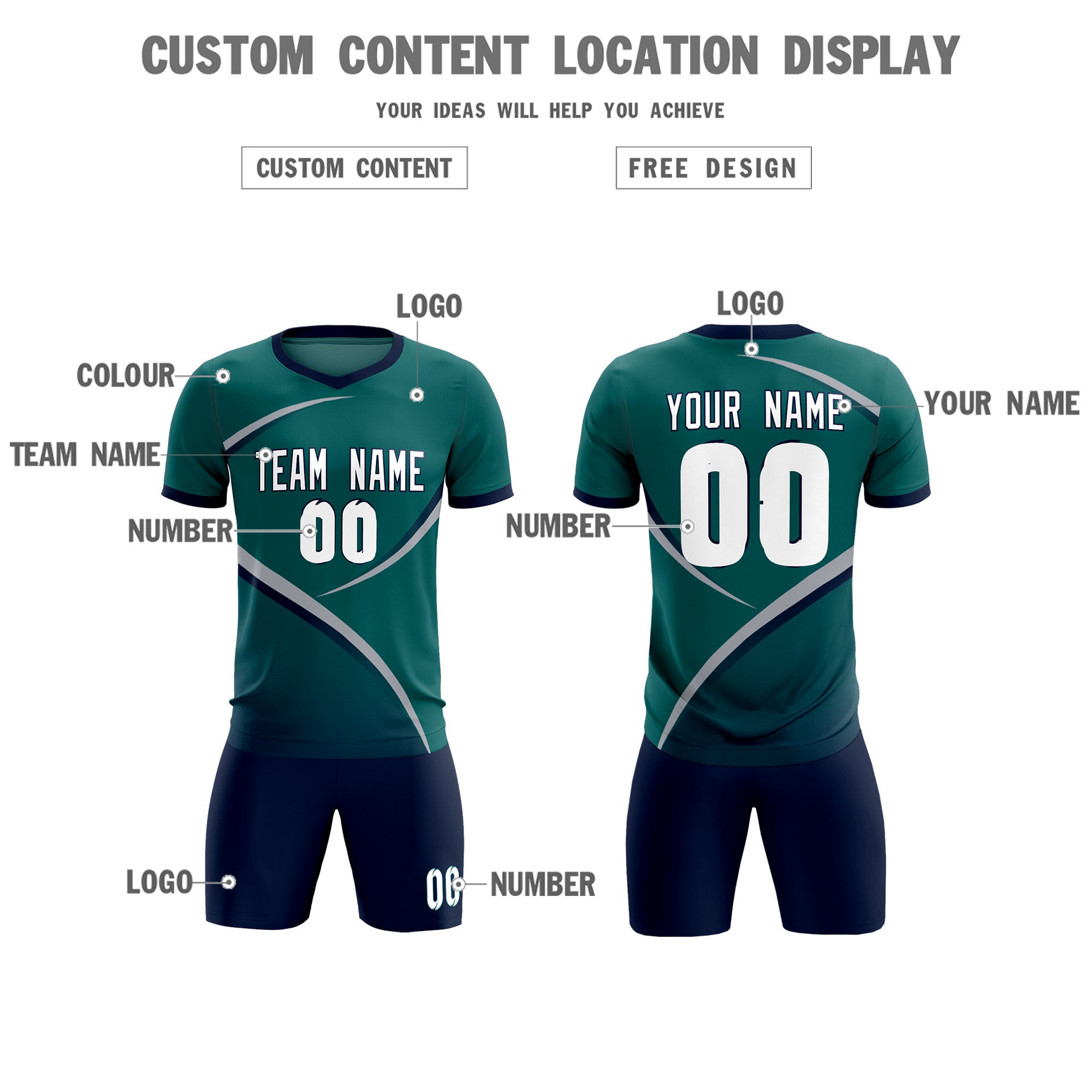 Custom Aqua Navy Color Block Training Uniform For Men Soccer Sets Jersey