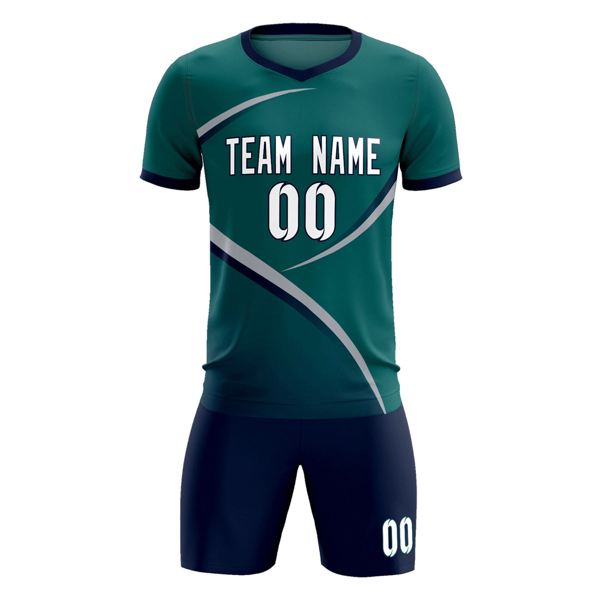 Custom Aqua Navy Color Block Training Uniform For Men Soccer Sets Jersey