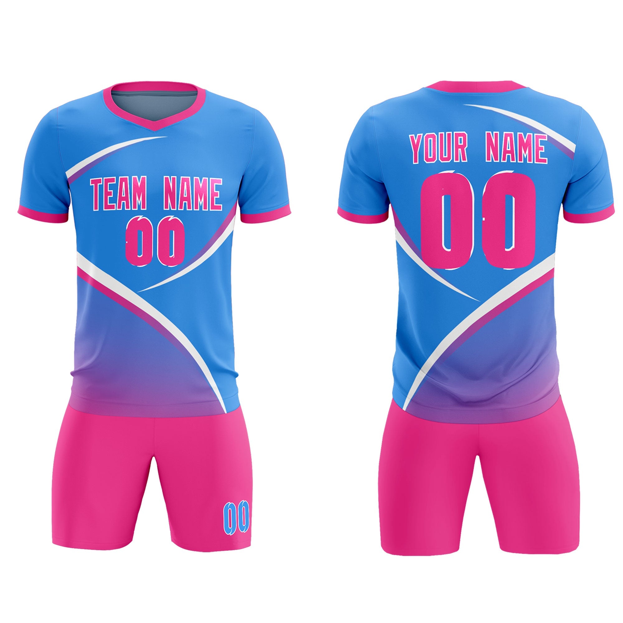 Custom Powder Blue Pink Color Block Training Uniform For Men Soccer Sets Jersey
