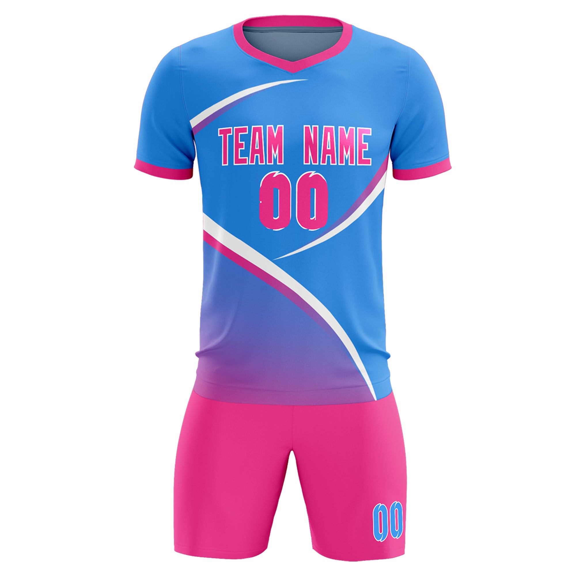 Custom Powder Blue Pink Color Block Training Uniform For Men Soccer Sets Jersey