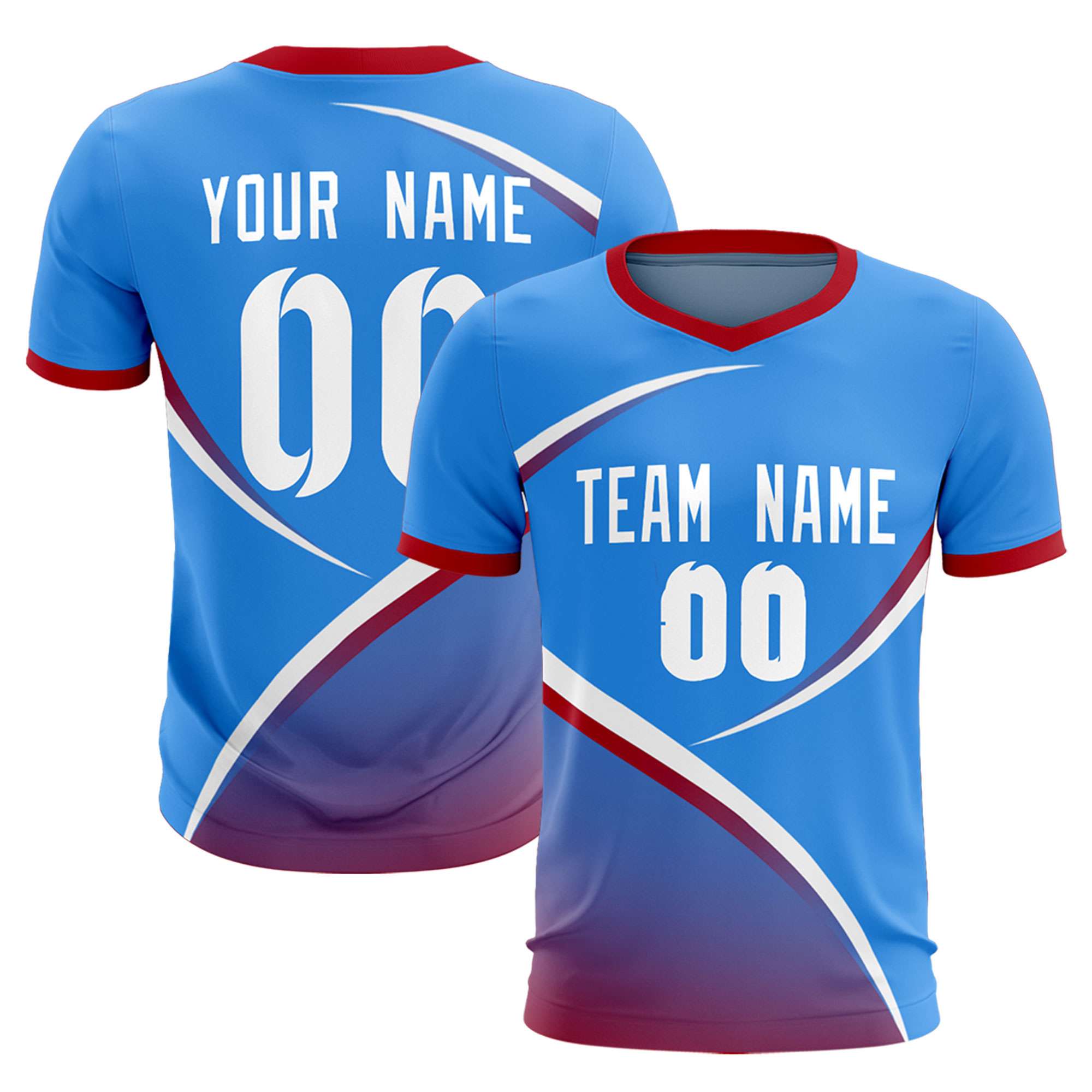 Custom Powder Blue Red Color Block Training Uniform For Men Soccer Sets Jersey