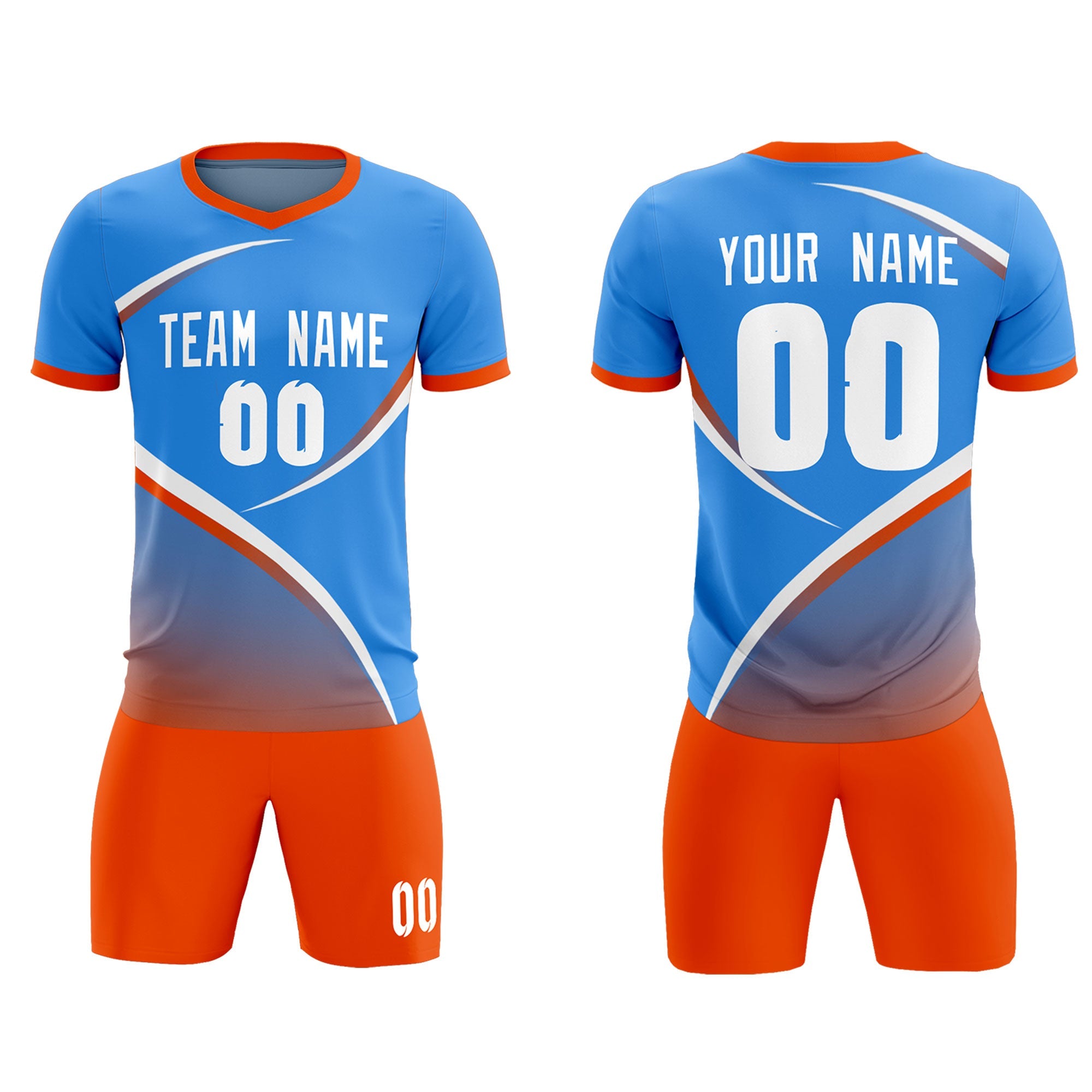Custom Powder Blue Orange Color Block Training Uniform For Men Soccer Sets Jersey