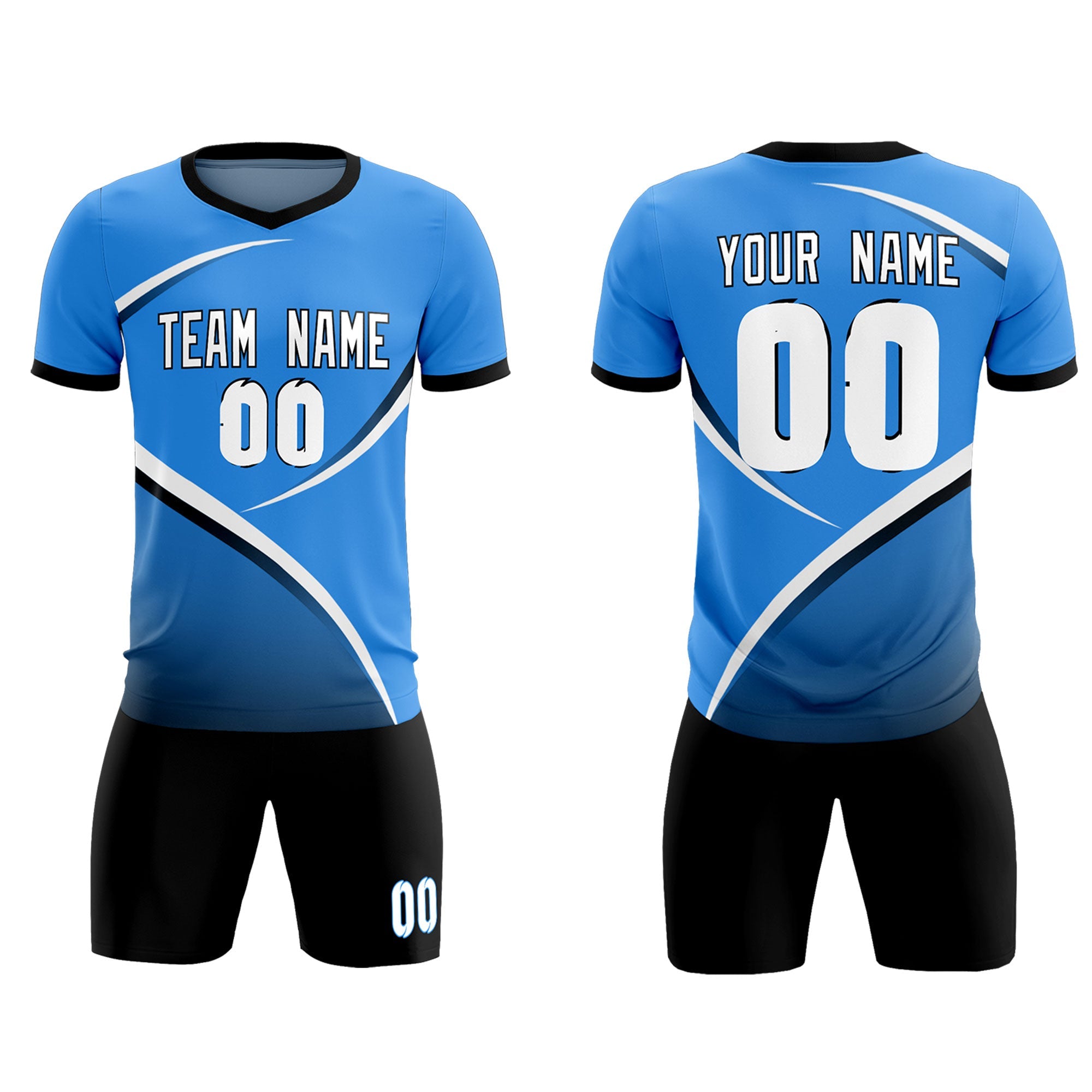 Custom Powder Blue Navy Color Block Training Uniform For Men Soccer Sets Jersey