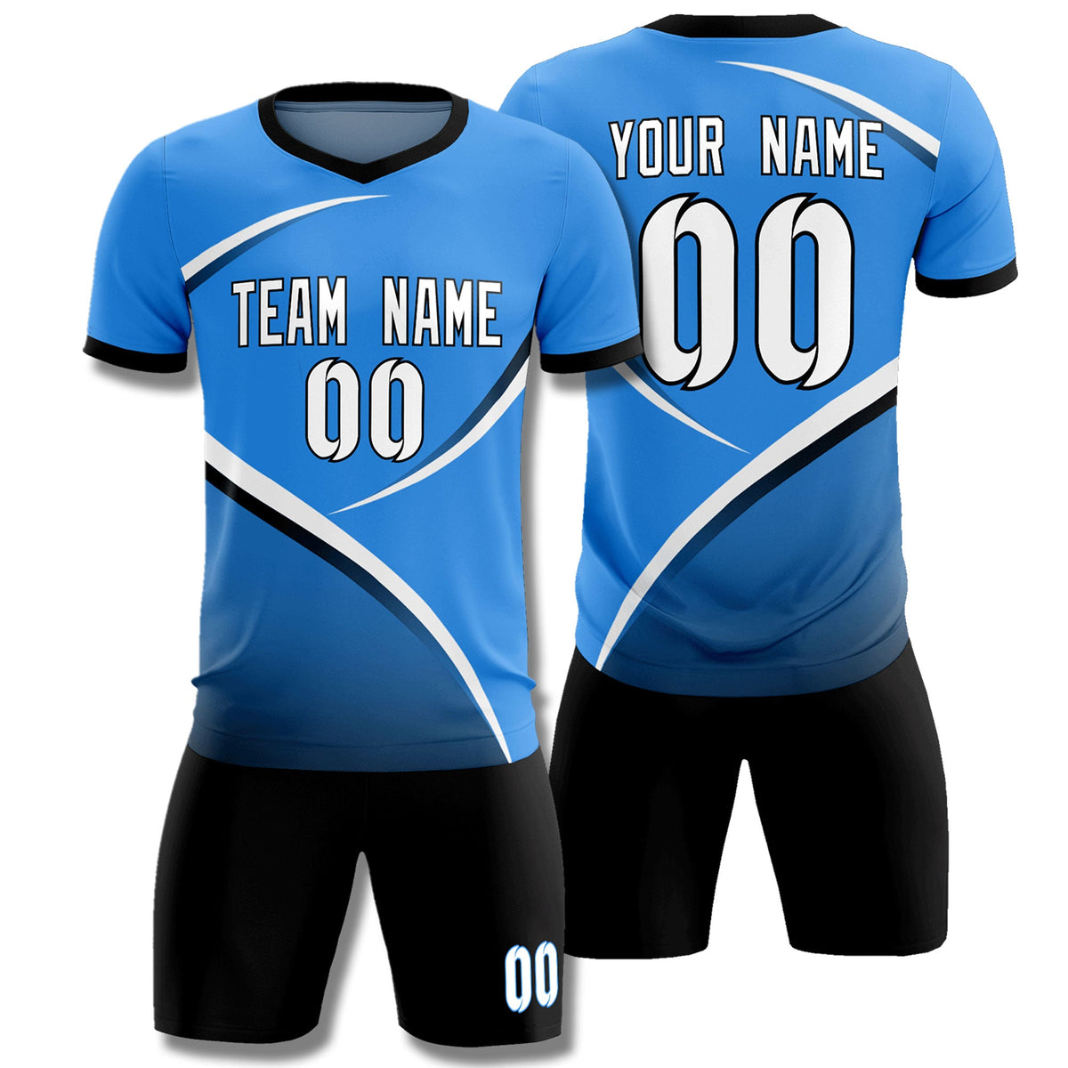 Custom Powder Blue Navy Color Block Training Uniform For Men Football Kits Jersey