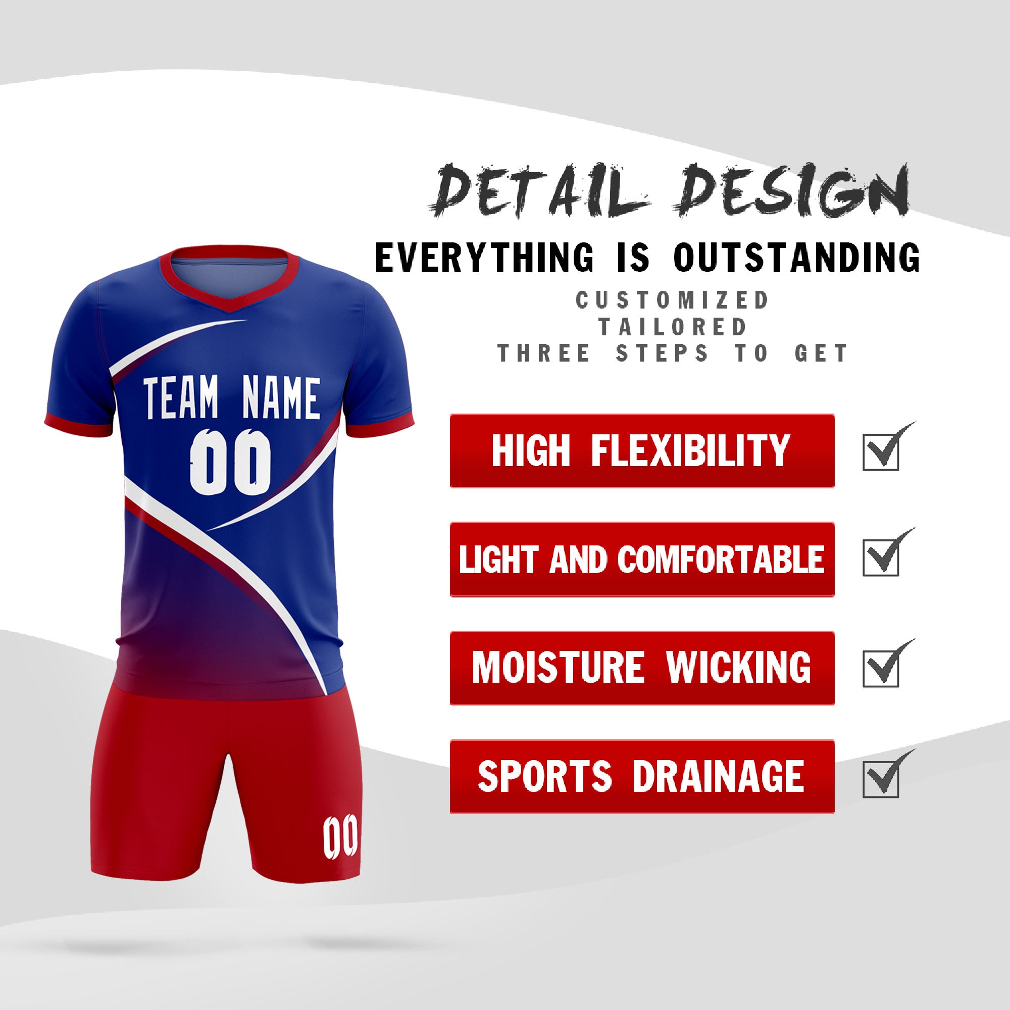 Custom Royal Red Color Block Training Uniform For Men Soccer Sets Jersey