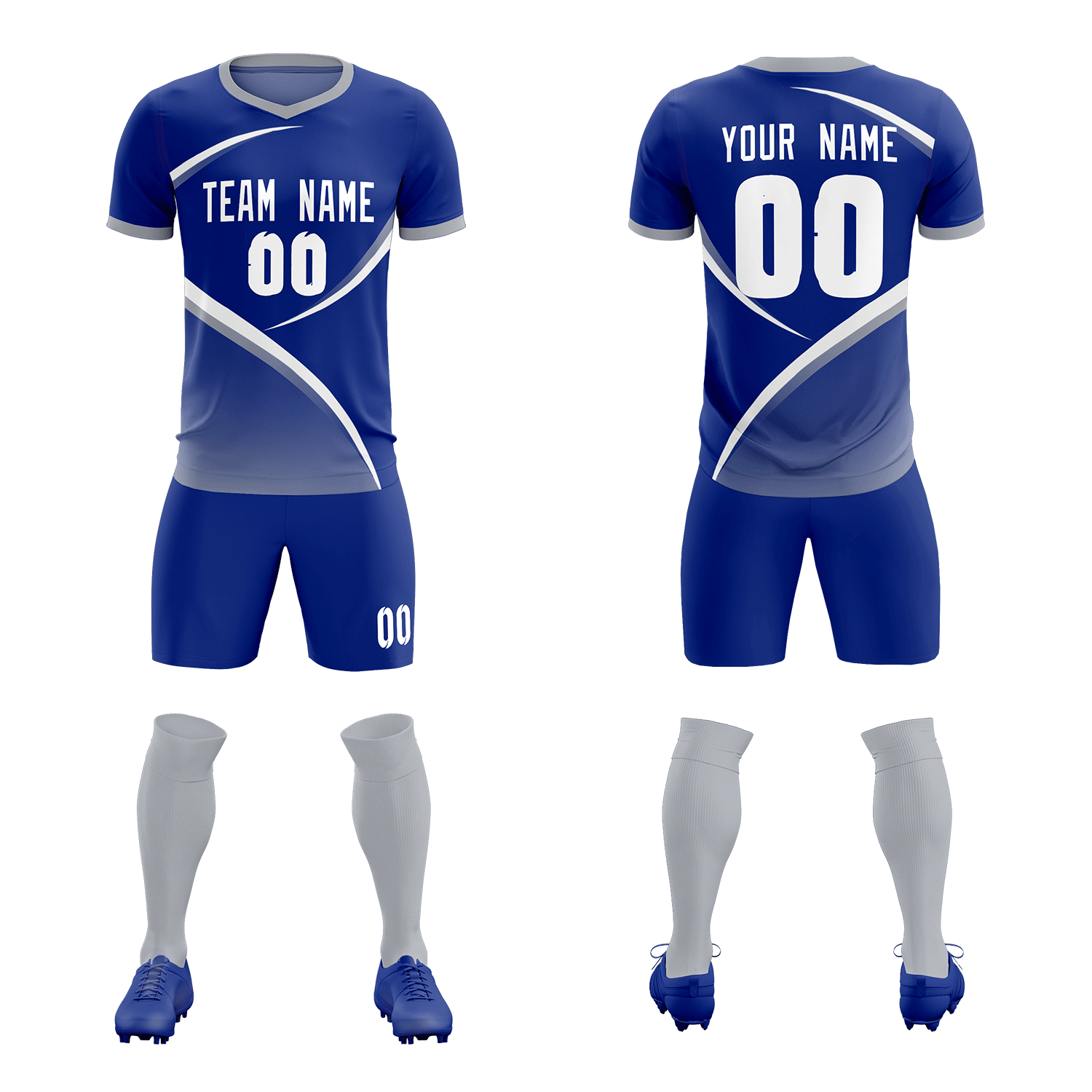 Custom Royal Gray Color Block Training Uniform For Men Soccer Sets Jersey