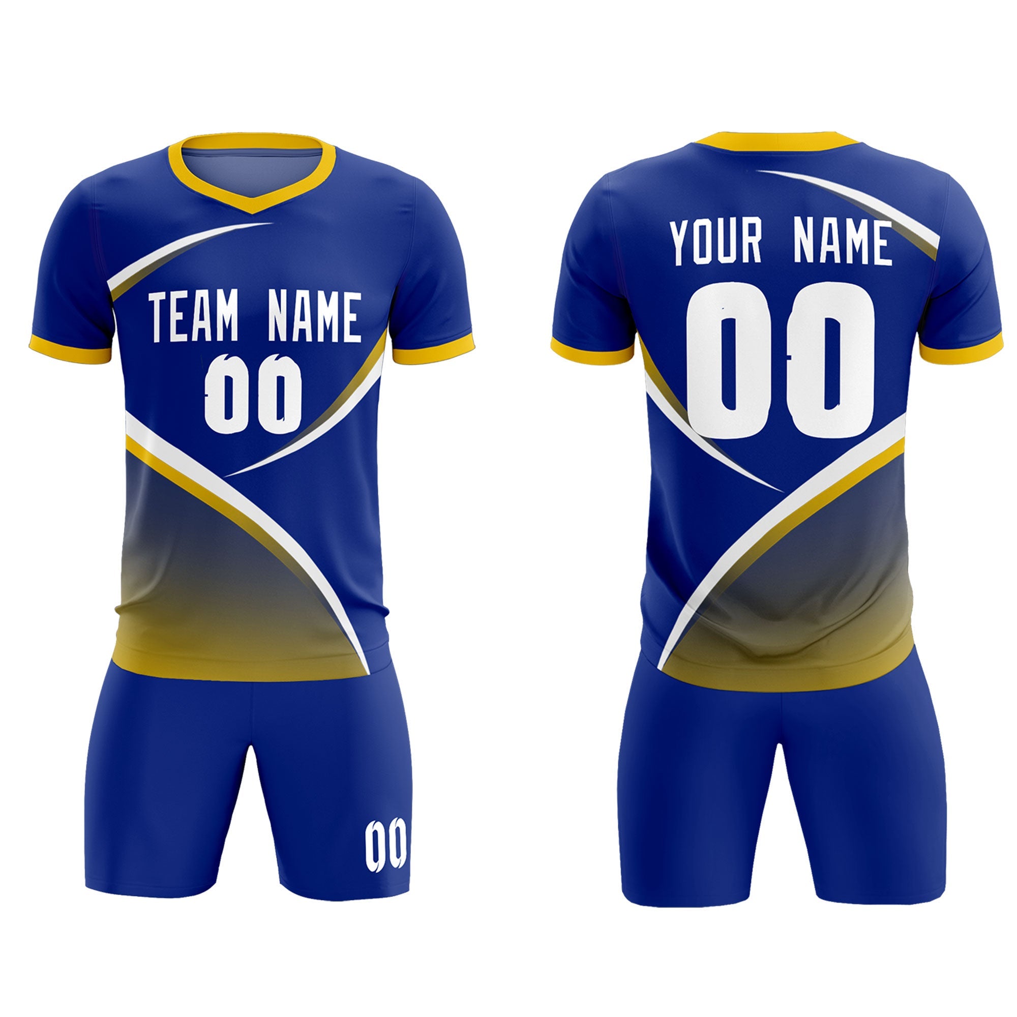 Custom Royal Gold Color Block Training Uniform For Men Soccer Sets Jersey