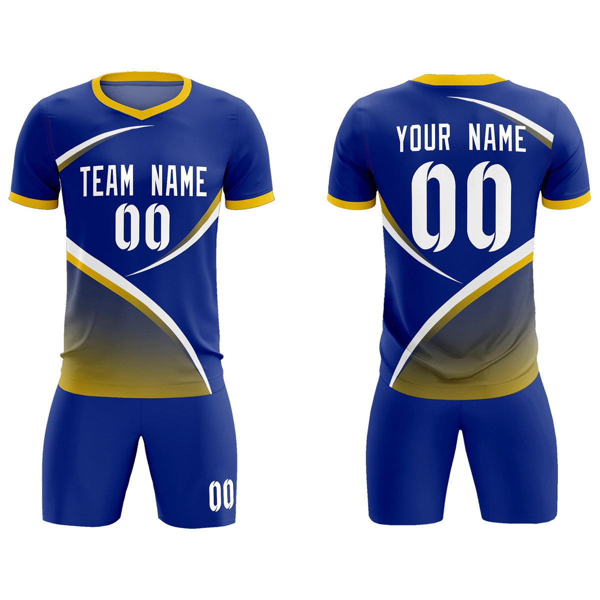 Custom Royal Gold Color Block Training Uniform For Men Soccer Sets Jersey
