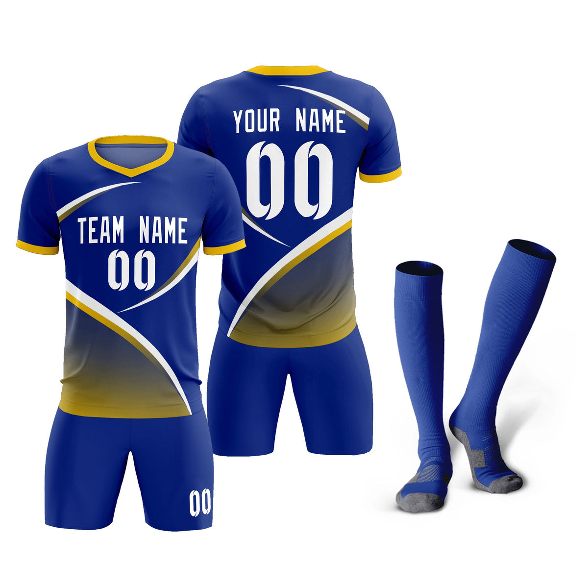 Custom Royal Gold Color Block Training Uniform For Men Soccer Sets Jersey