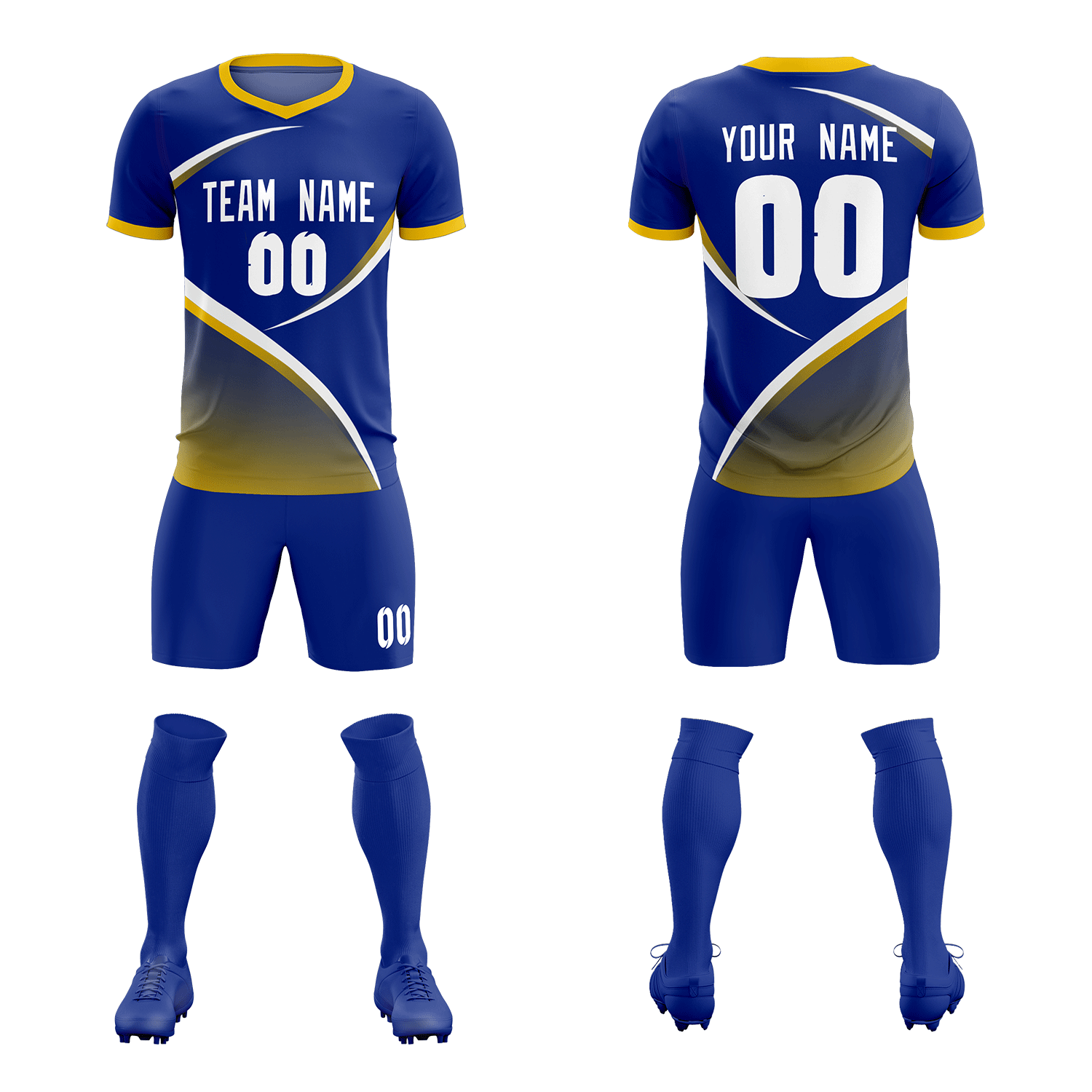 Custom Royal Gold Color Block Training Uniform For Men Soccer Sets Jersey