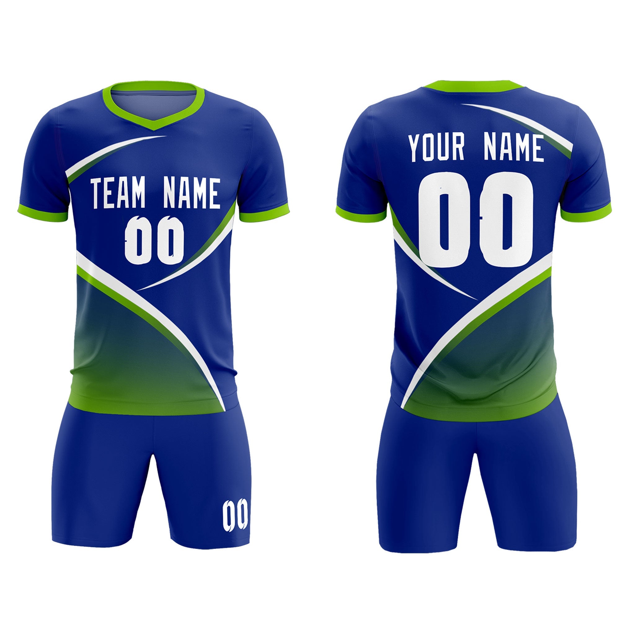 Custom Royal Neon Green Color Block Training Uniform For Men Soccer Sets Jersey