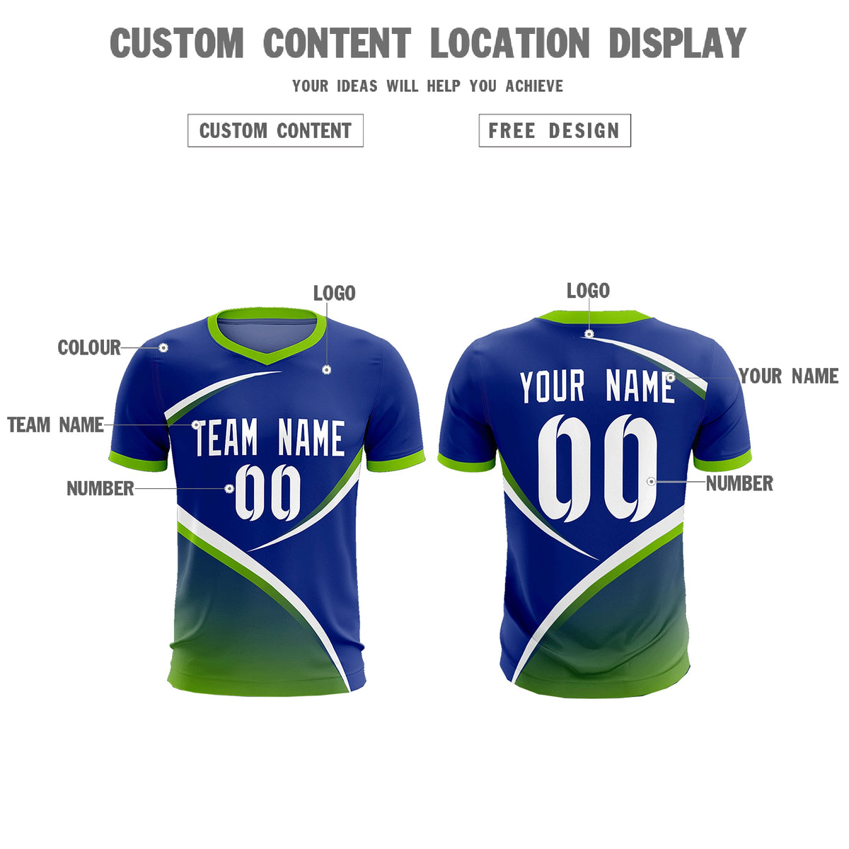 Custom Royal Neon Green Color Block Training Uniform For Men Soccer Sets Jersey