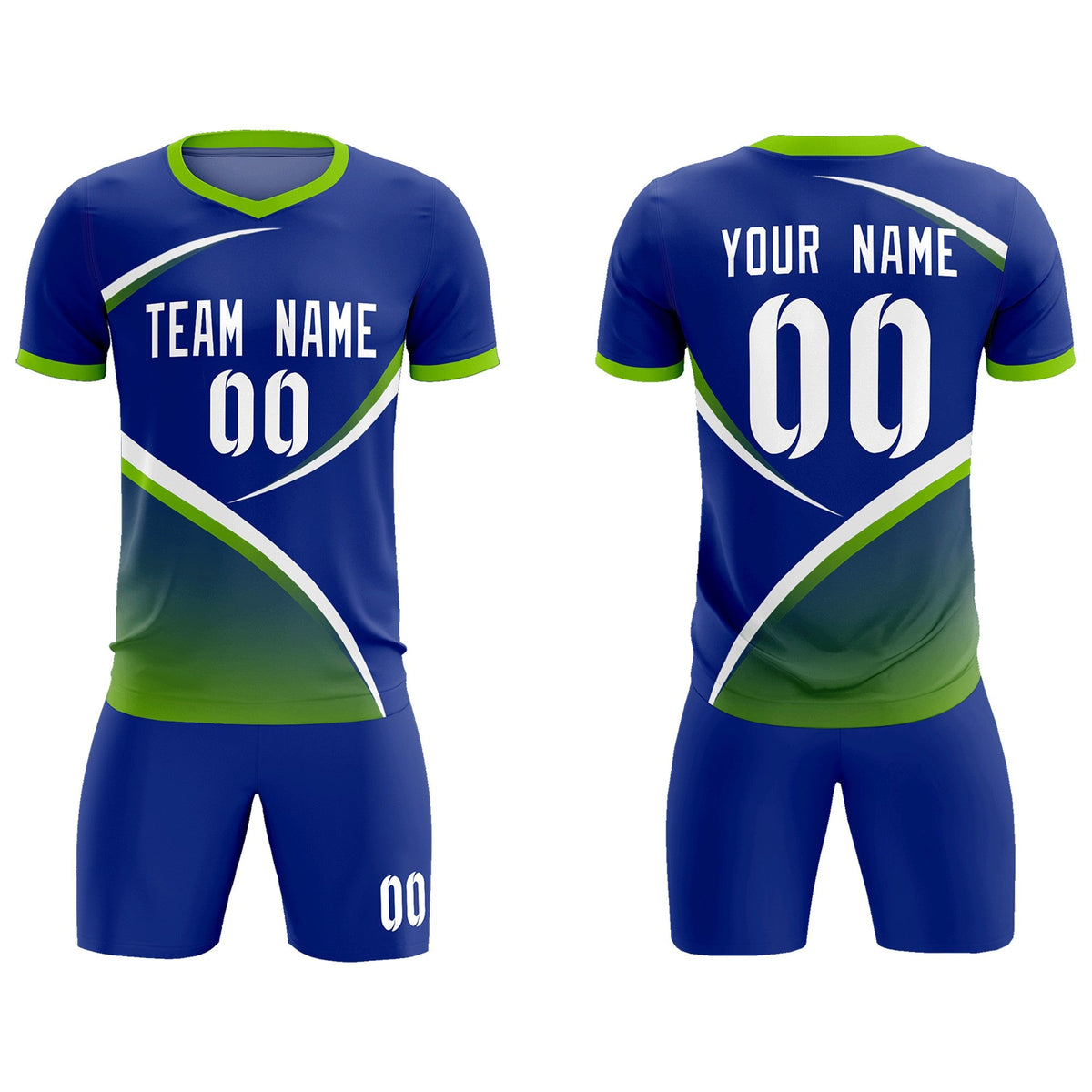 Custom Royal Neon Green Color Block Training Uniform For Men Soccer Sets Jersey