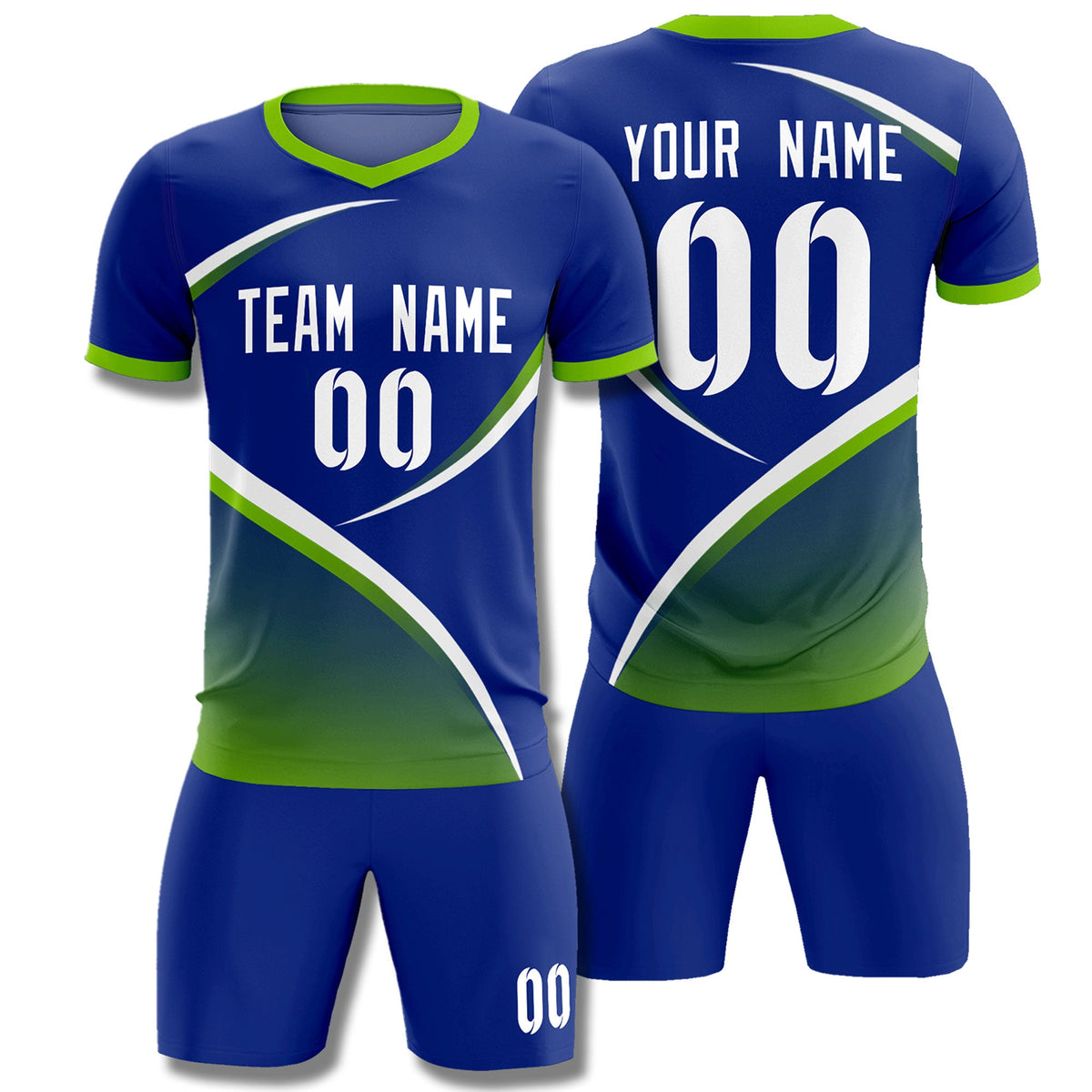 Custom Royal Neon Green Color Block Training Uniform For Men Soccer Sets Jersey