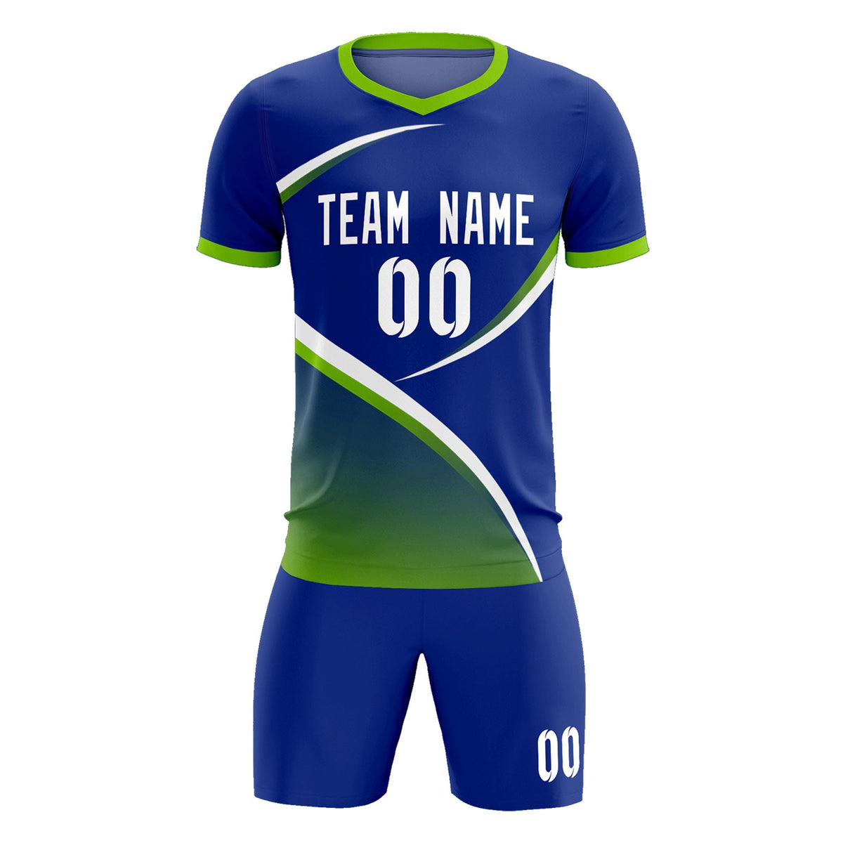 Custom Royal Neon Green Color Block Training Uniform For Men Soccer Sets Jersey