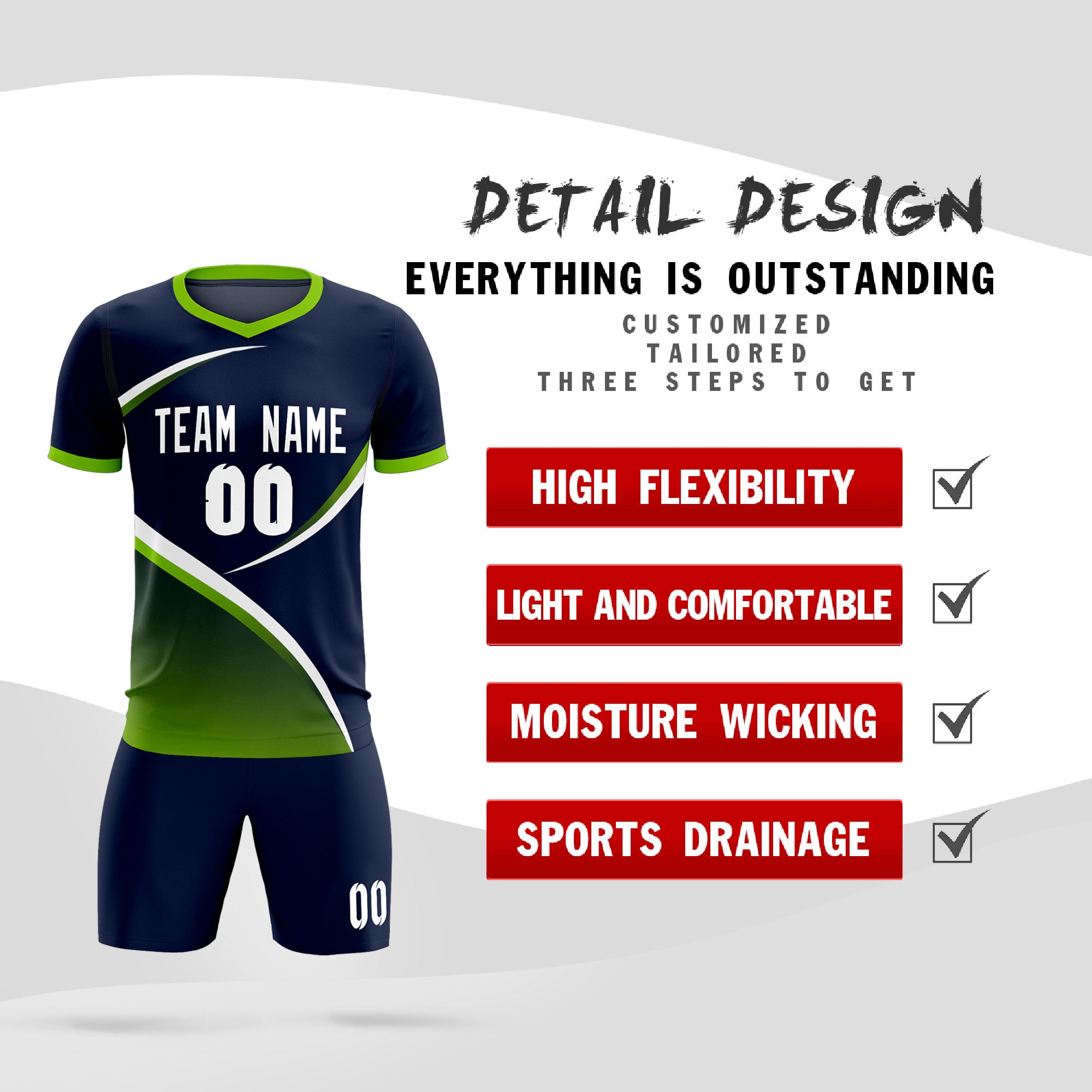 Custom Navy Neon Green Color Block Training Uniform For Men Soccer Sets Jersey