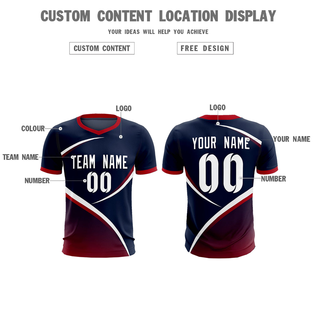 Custom Navy Red Color Block Training Uniform For Men Soccer Sets Jersey
