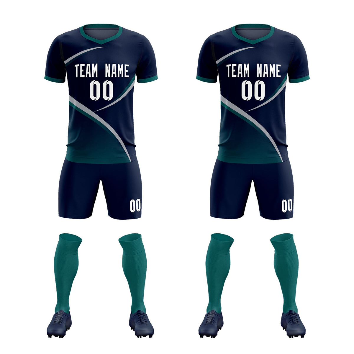Custom Navy Aqua Color Block Training Uniform For Men Soccer Sets Jersey