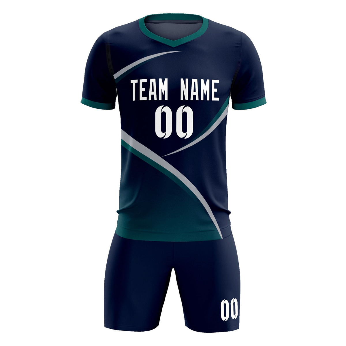 Custom Navy Aqua Color Block Training Uniform For Men Soccer Sets Jersey