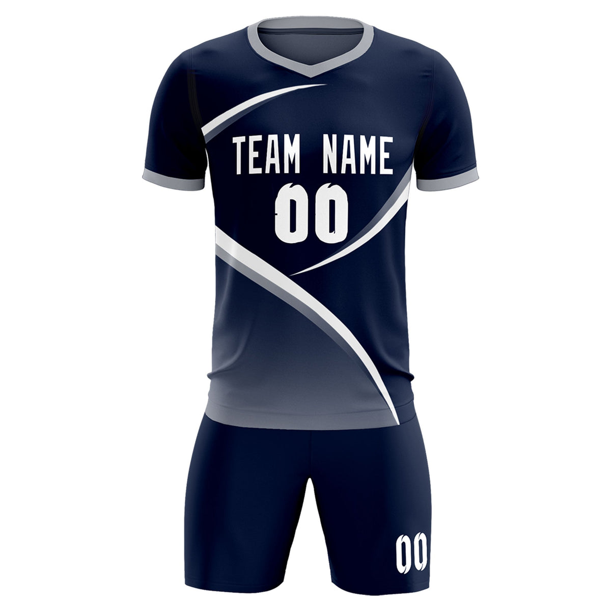 Custom Navy Gray Color Block Training Uniform For Men Soccer Sets Jersey