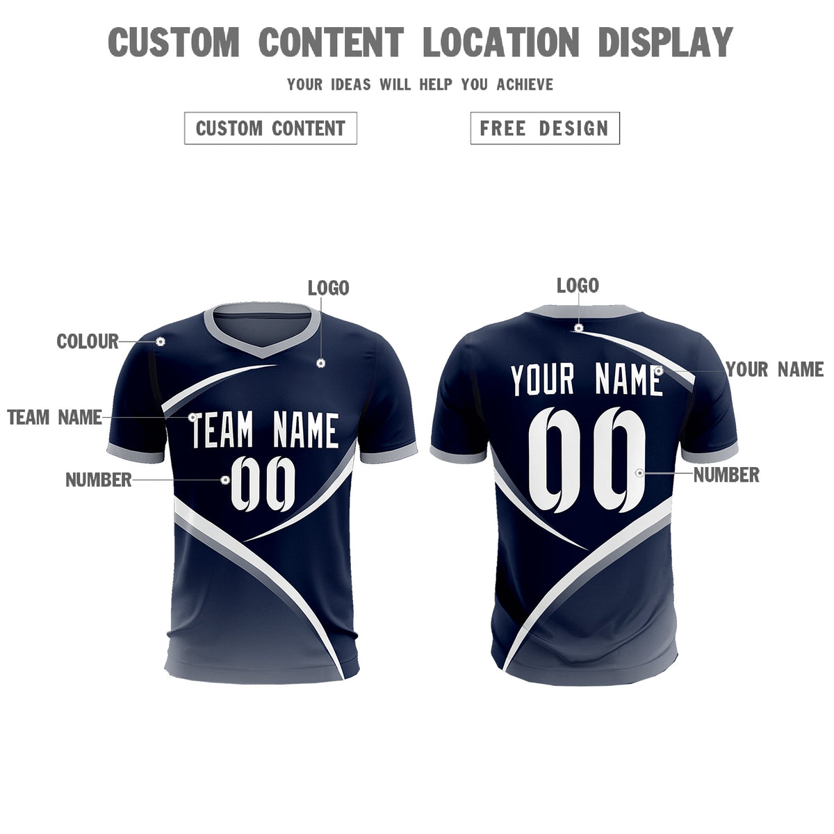 Custom Navy Gray Color Block Training Uniform For Men Soccer Sets Jersey