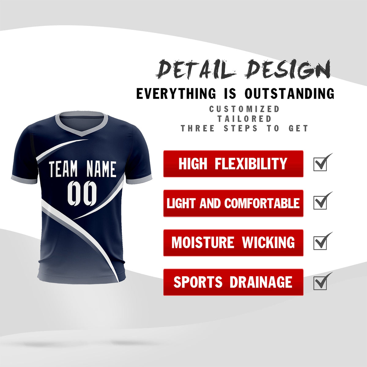 Custom Navy Gray Color Block Training Uniform For Men Soccer Sets Jersey