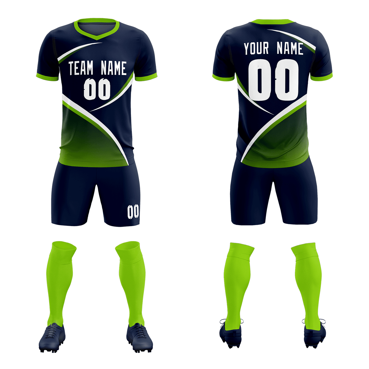 Custom Navy Neon Green Color Block Training Uniform For Men Soccer Sets Jersey