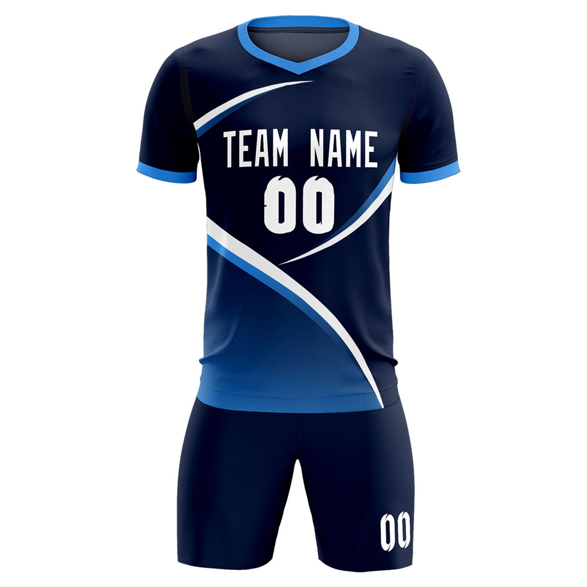 Custom Navy Powder Blue Color Block Training Uniform For Men Soccer Sets Jersey