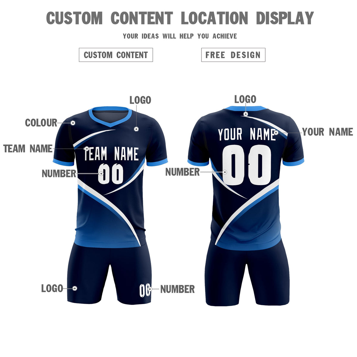 Custom Navy Powder Blue Color Block Training Uniform For Men Soccer Sets Jersey