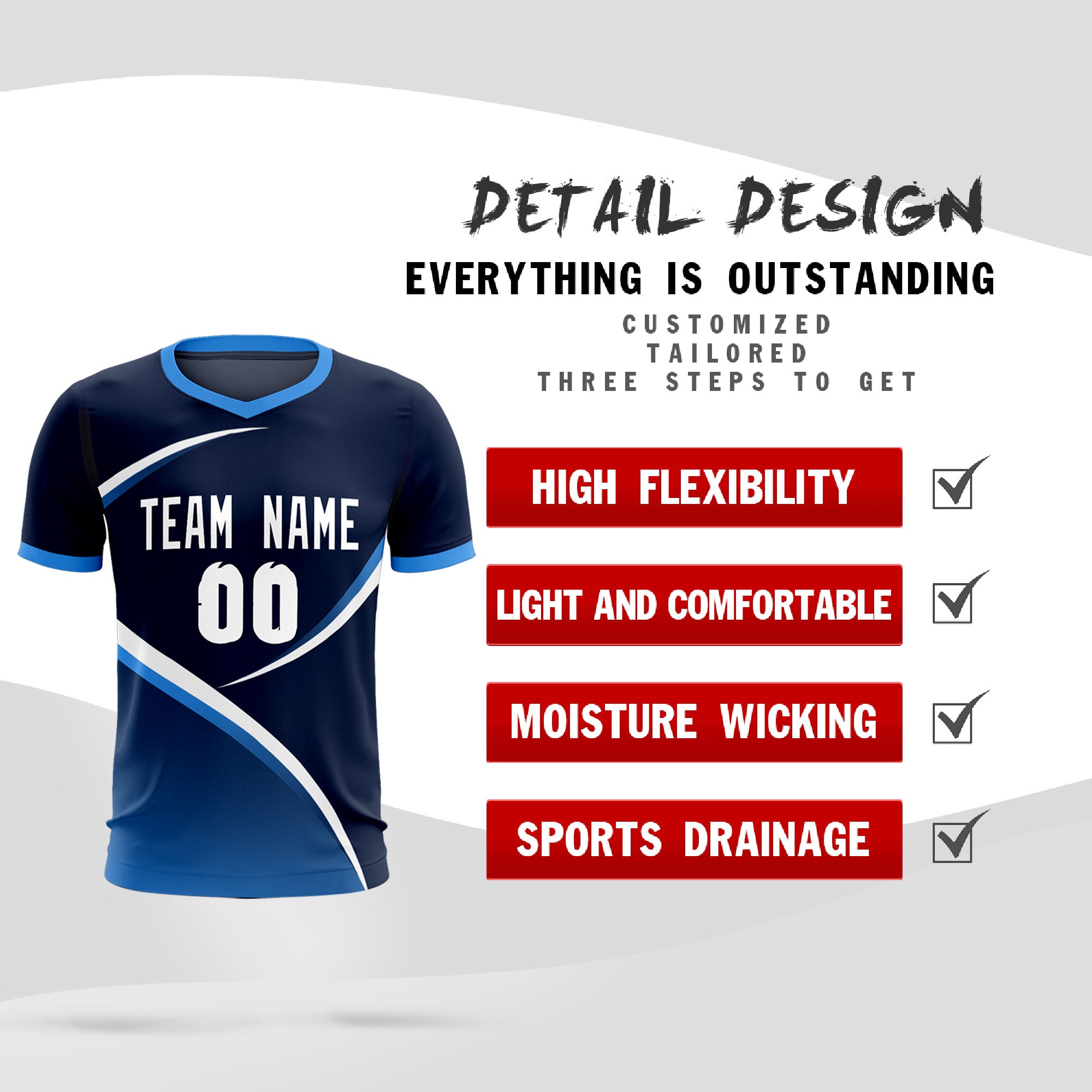 Custom Navy Powder Blue Color Block Training Uniform For Men Soccer Sets Jersey