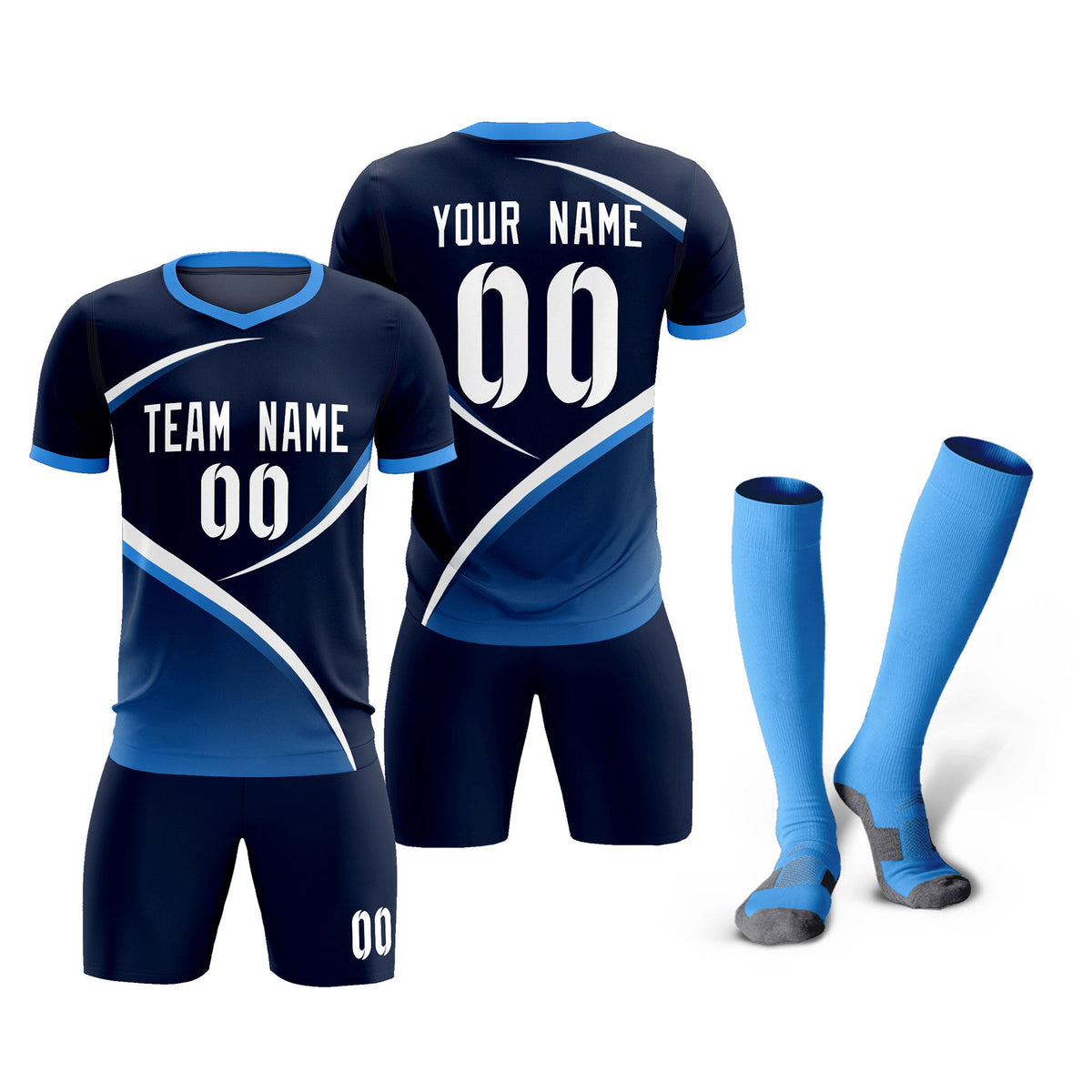 Custom Navy Powder Blue Color Block Training Uniform For Men Soccer Sets Jersey