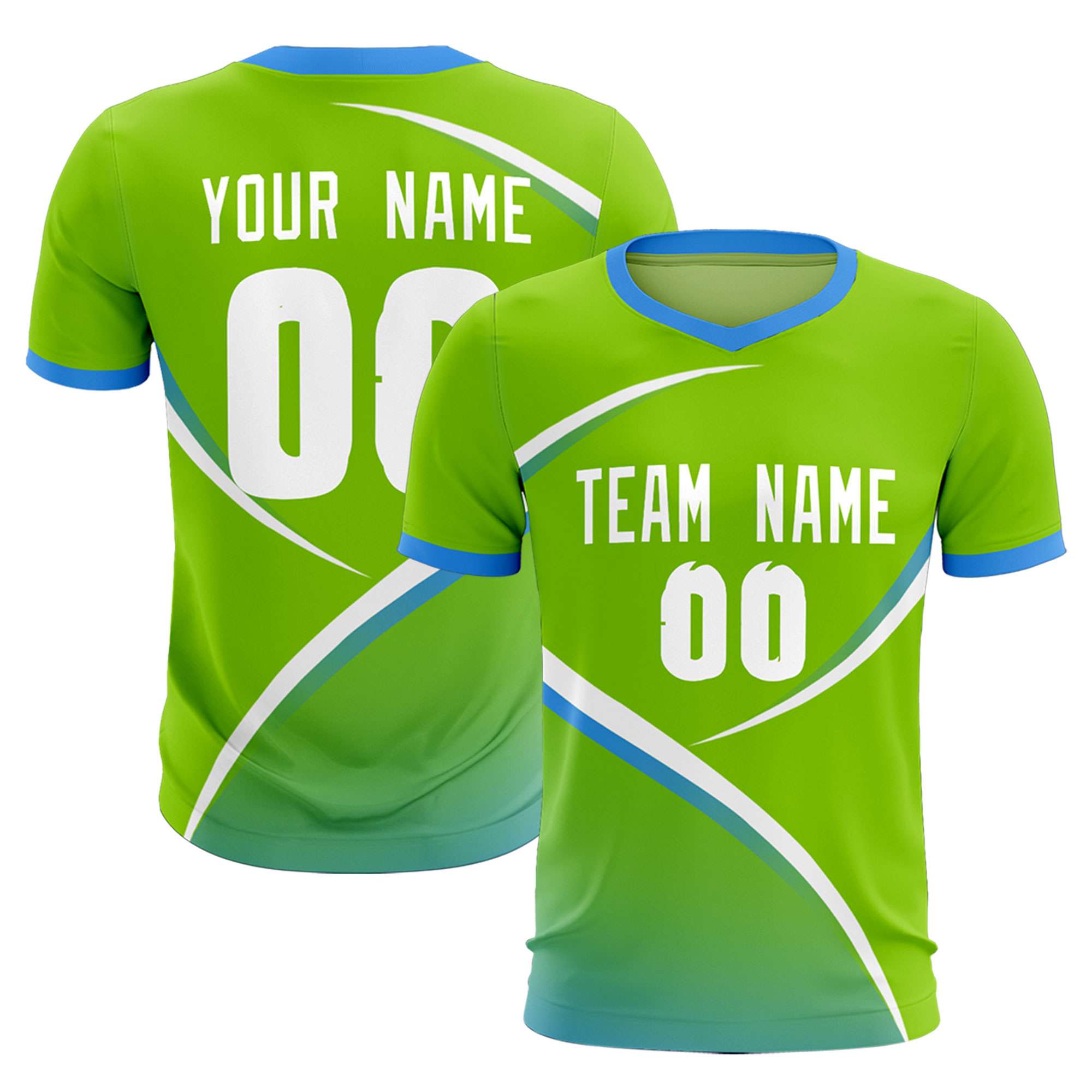 Custom Neon Green Powder Blue Color Block Training Uniform For Men Soccer Sets Jersey