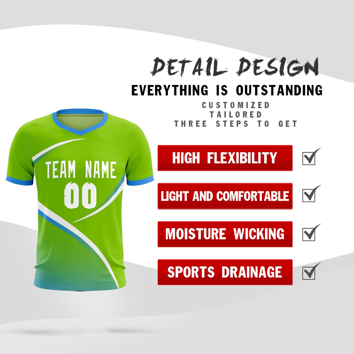 Custom Neon Green Powder Blue Color Block Training Uniform For Men Soccer Sets Jersey