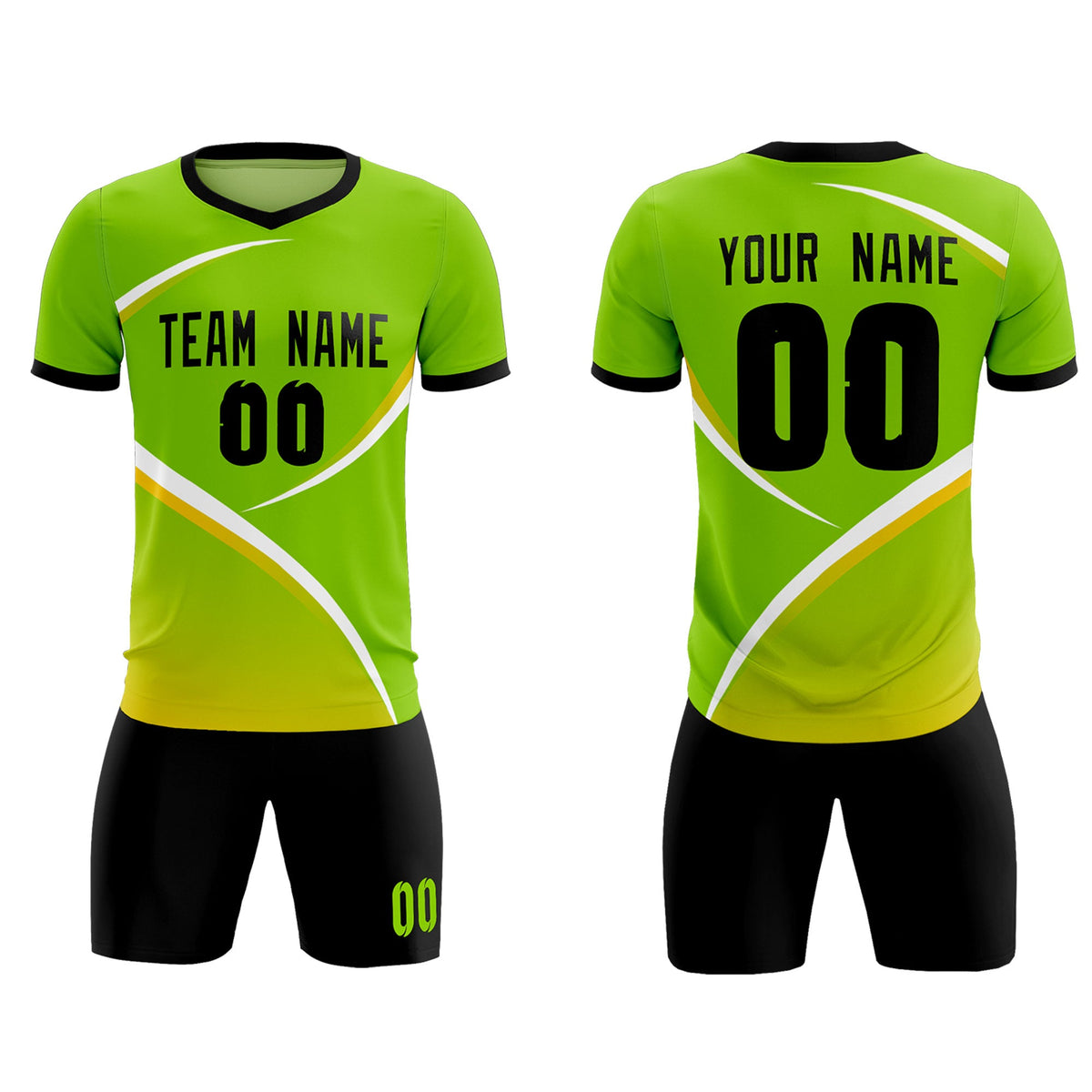 Custom Neon Green Black Color Block Training Uniform For Men Soccer Sets Jersey