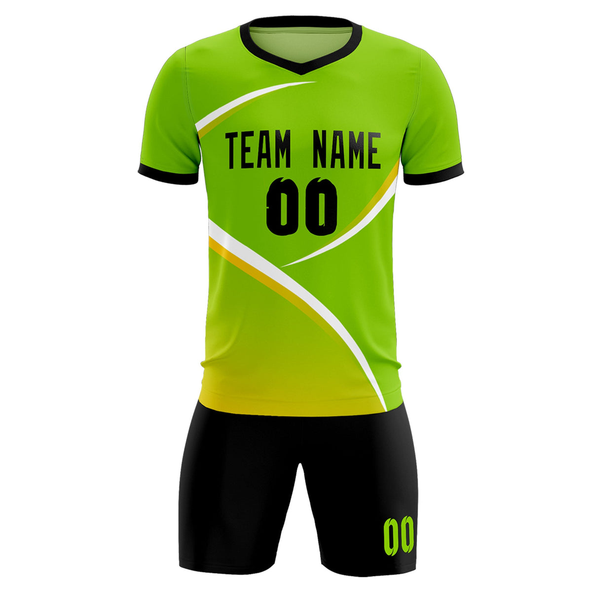 Custom Neon Green Black Color Block Training Uniform For Men Soccer Sets Jersey
