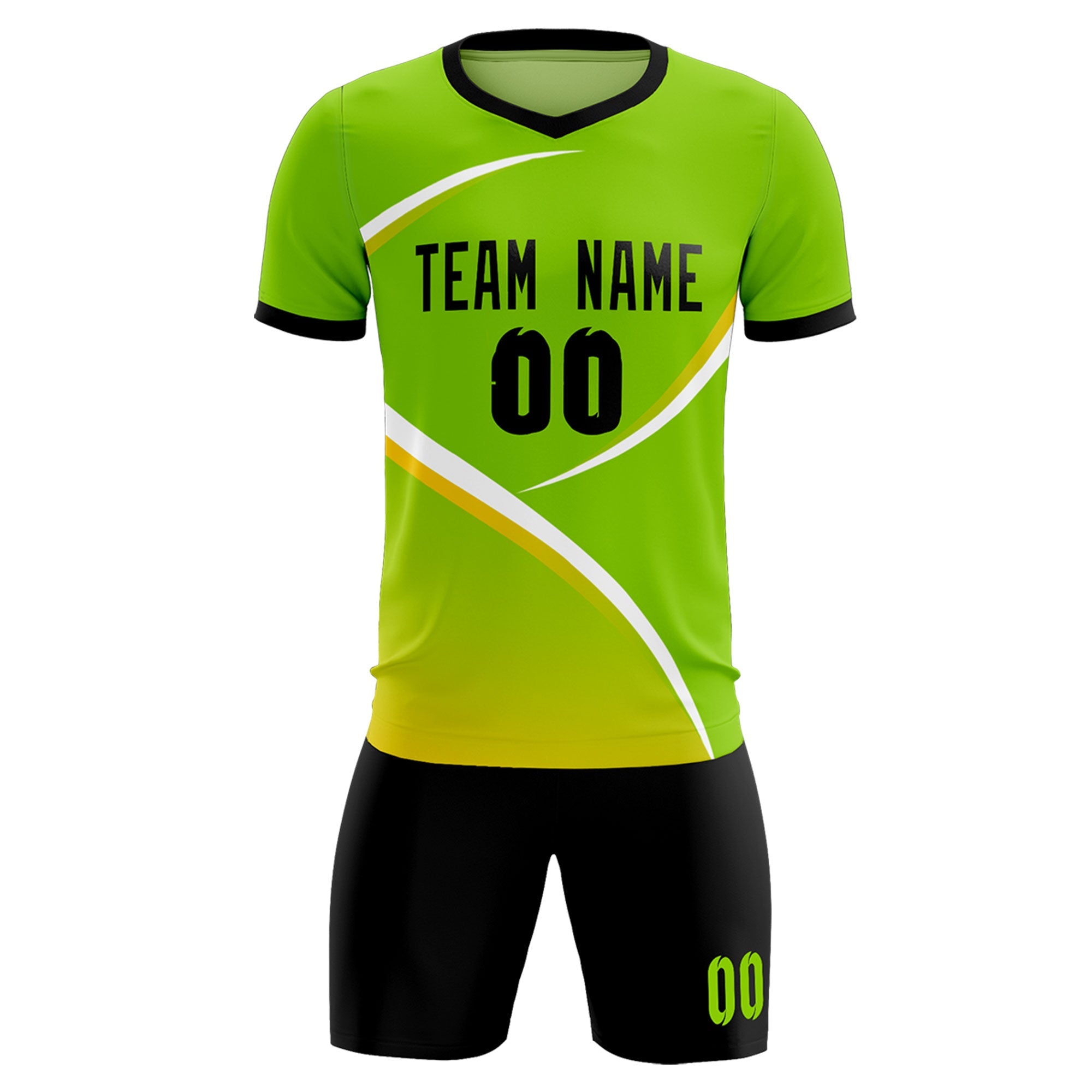 Custom Neon Green Black Color Block Training Uniform For Men Soccer Sets Jersey