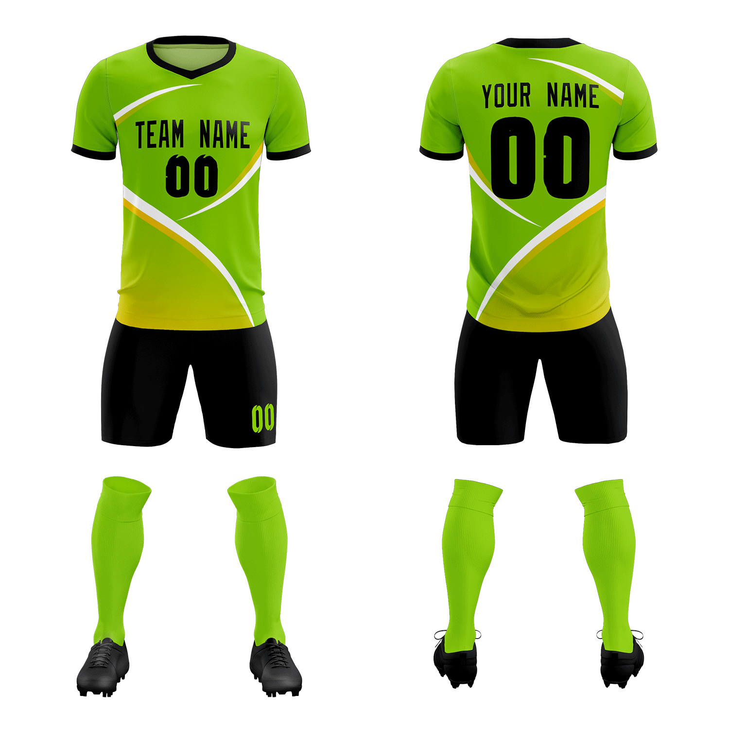 Custom Neon Green Black Color Block Training Uniform For Men Soccer Sets Jersey