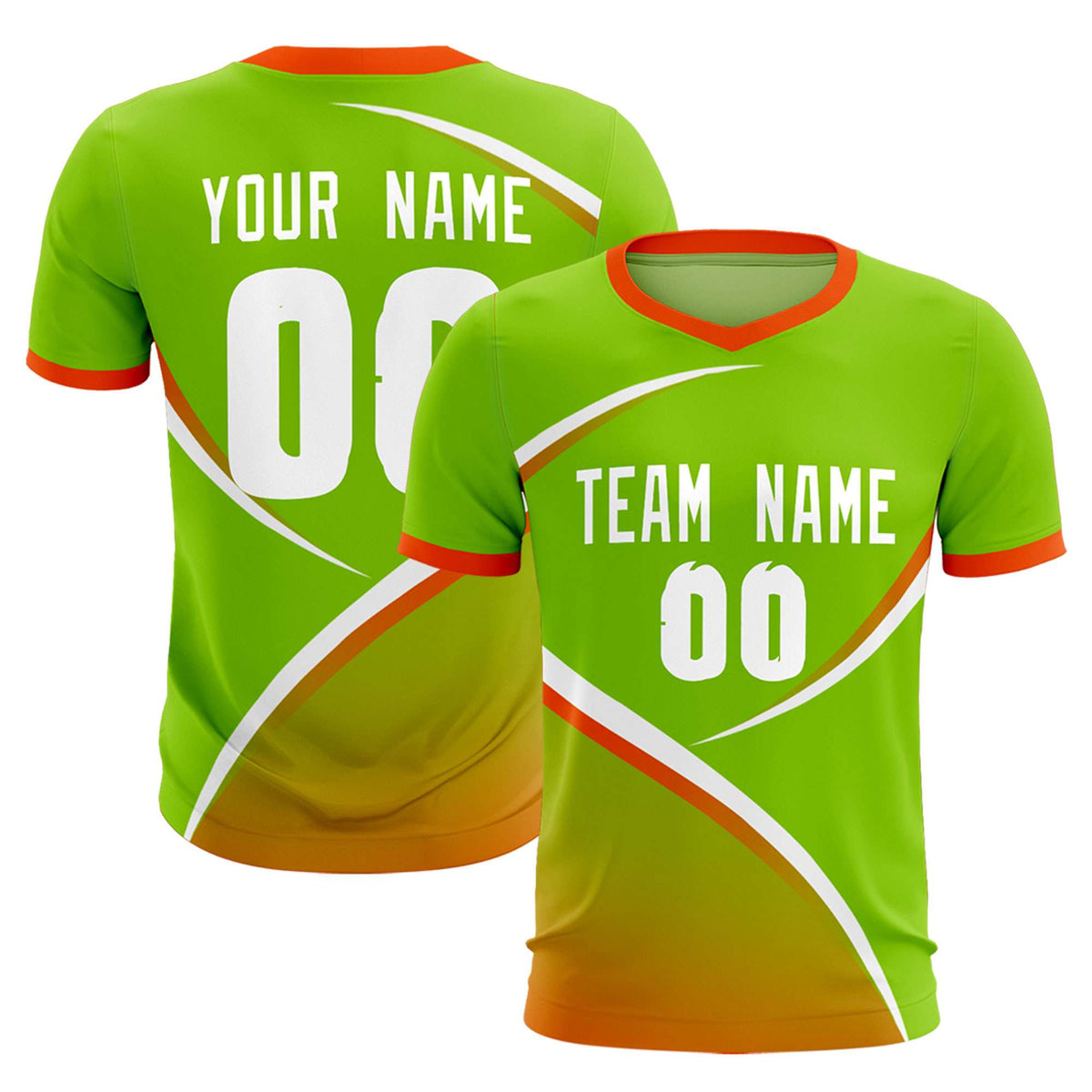 Custom Neon Green Orange Color Block Training Uniform For Men Soccer Sets Jersey