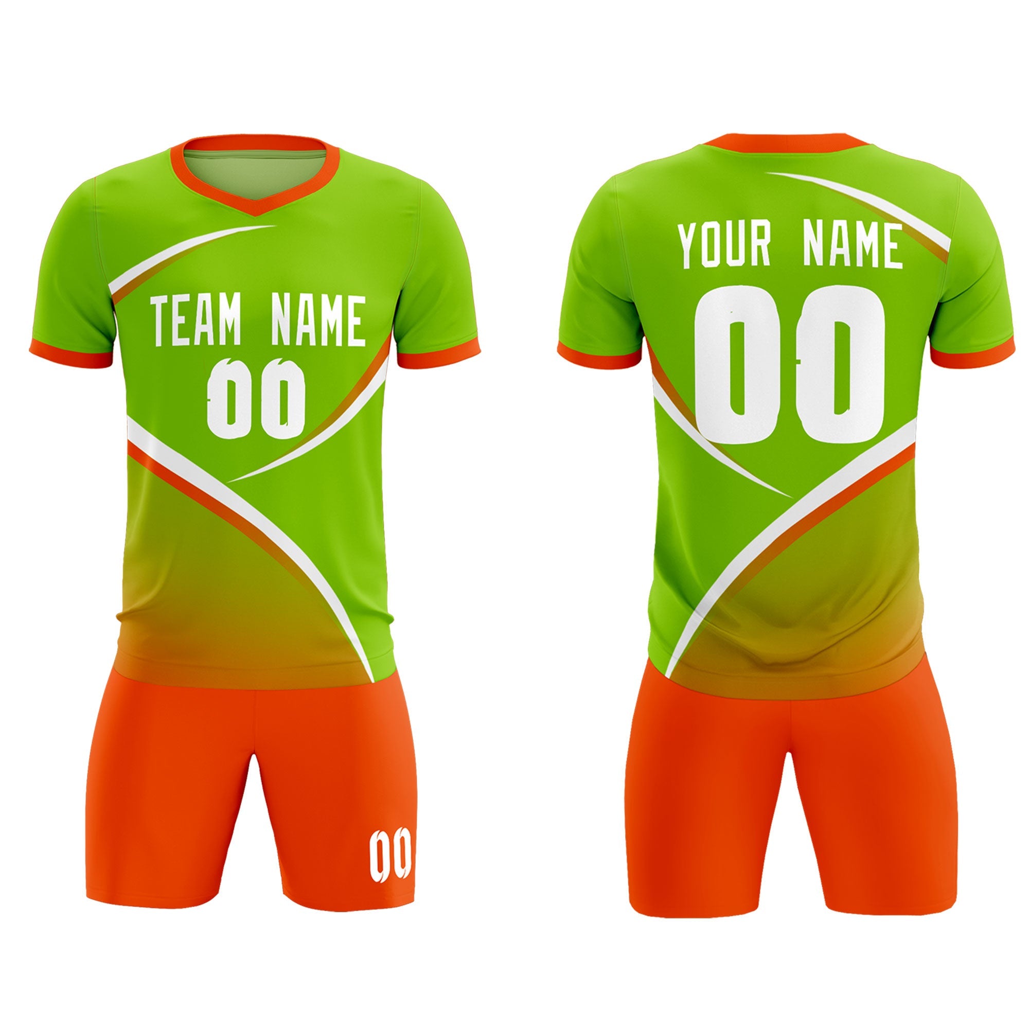 Custom Neon Green Orange Color Block Training Uniform For Men Soccer Sets Jersey