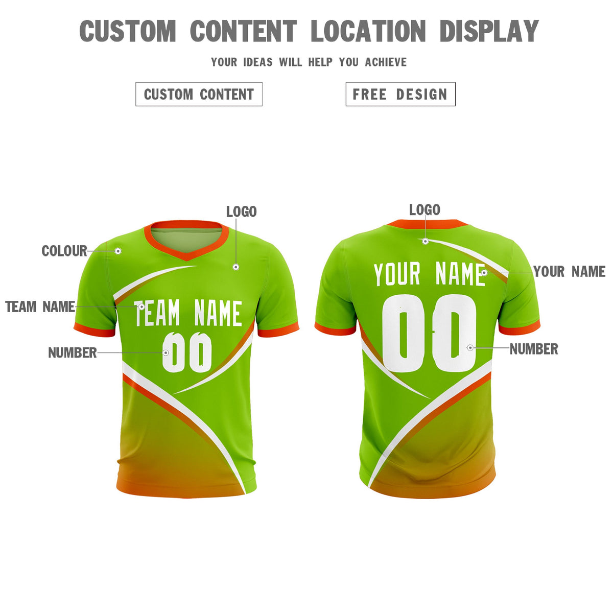 Custom Neon Green Orange Color Block Training Uniform For Men Soccer Sets Jersey