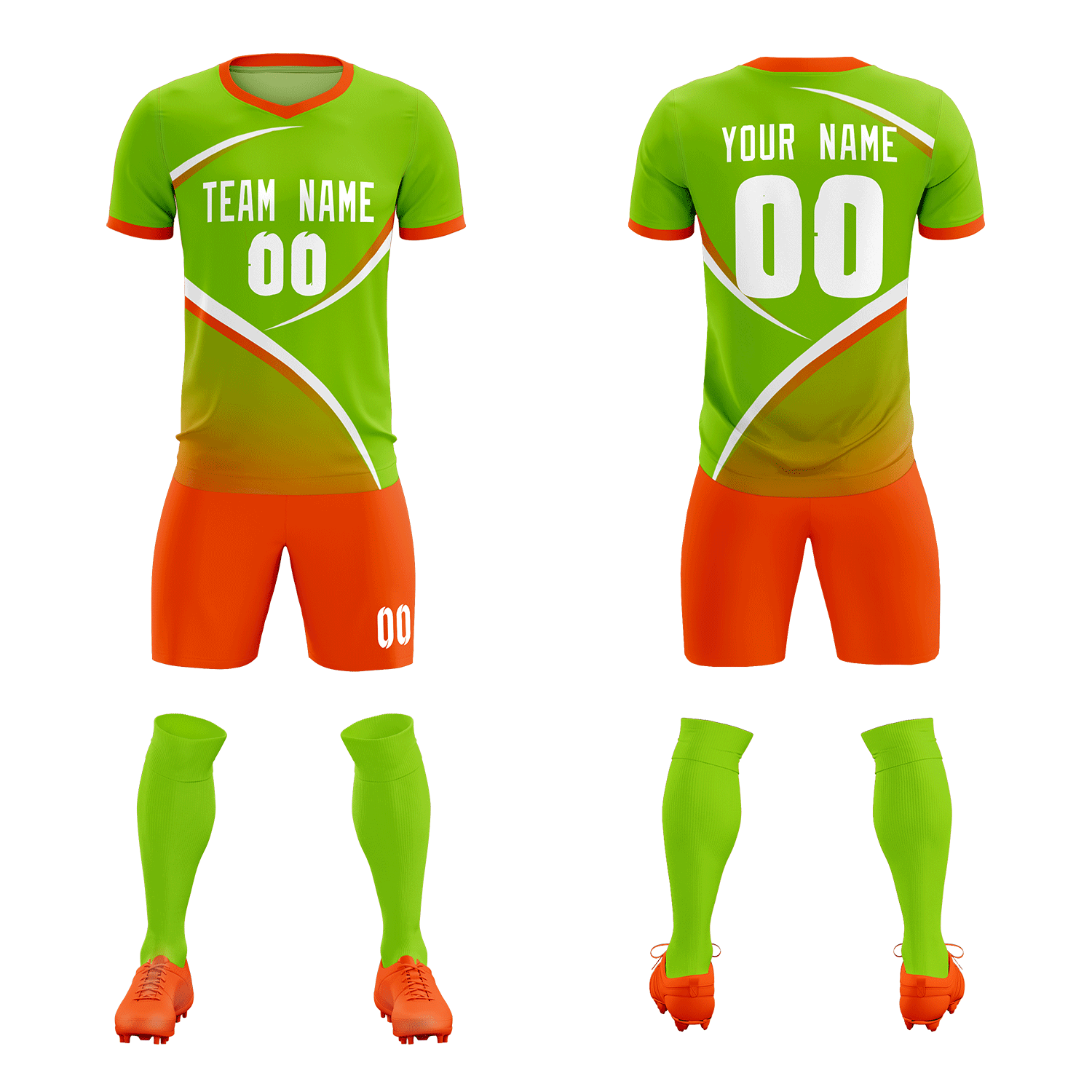 Custom Neon Green Orange Color Block Training Uniform For Men Soccer Sets Jersey