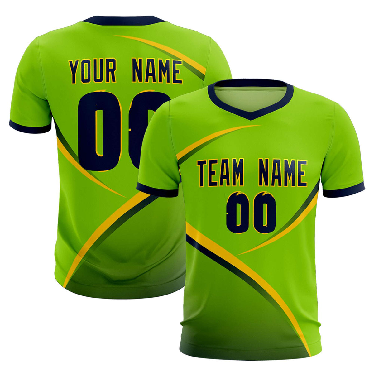 Custom Neon Green Navy Color Block Training Uniform For Men Soccer Sets Jersey