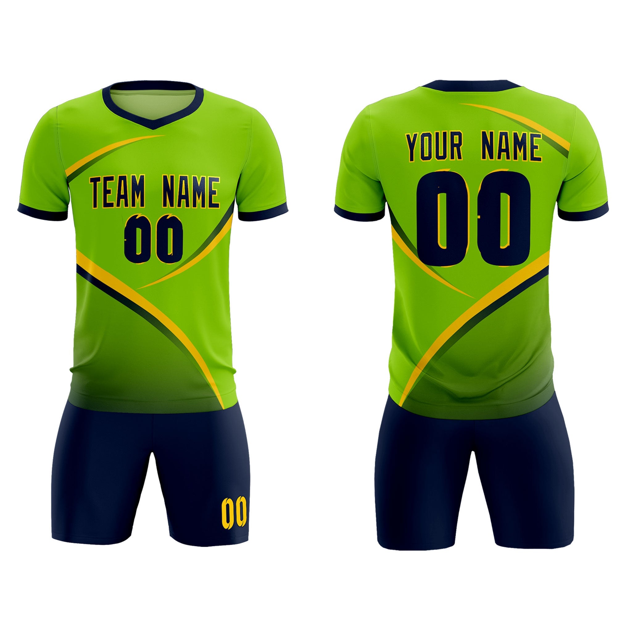 Custom Neon Green Navy Color Block Training Uniform For Men Soccer Sets Jersey
