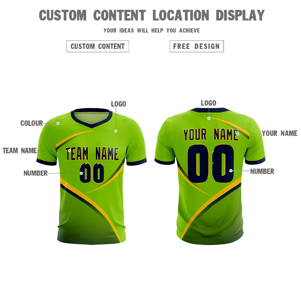 Custom Neon Green Navy Color Block Training Uniform For Men Soccer Sets Jersey