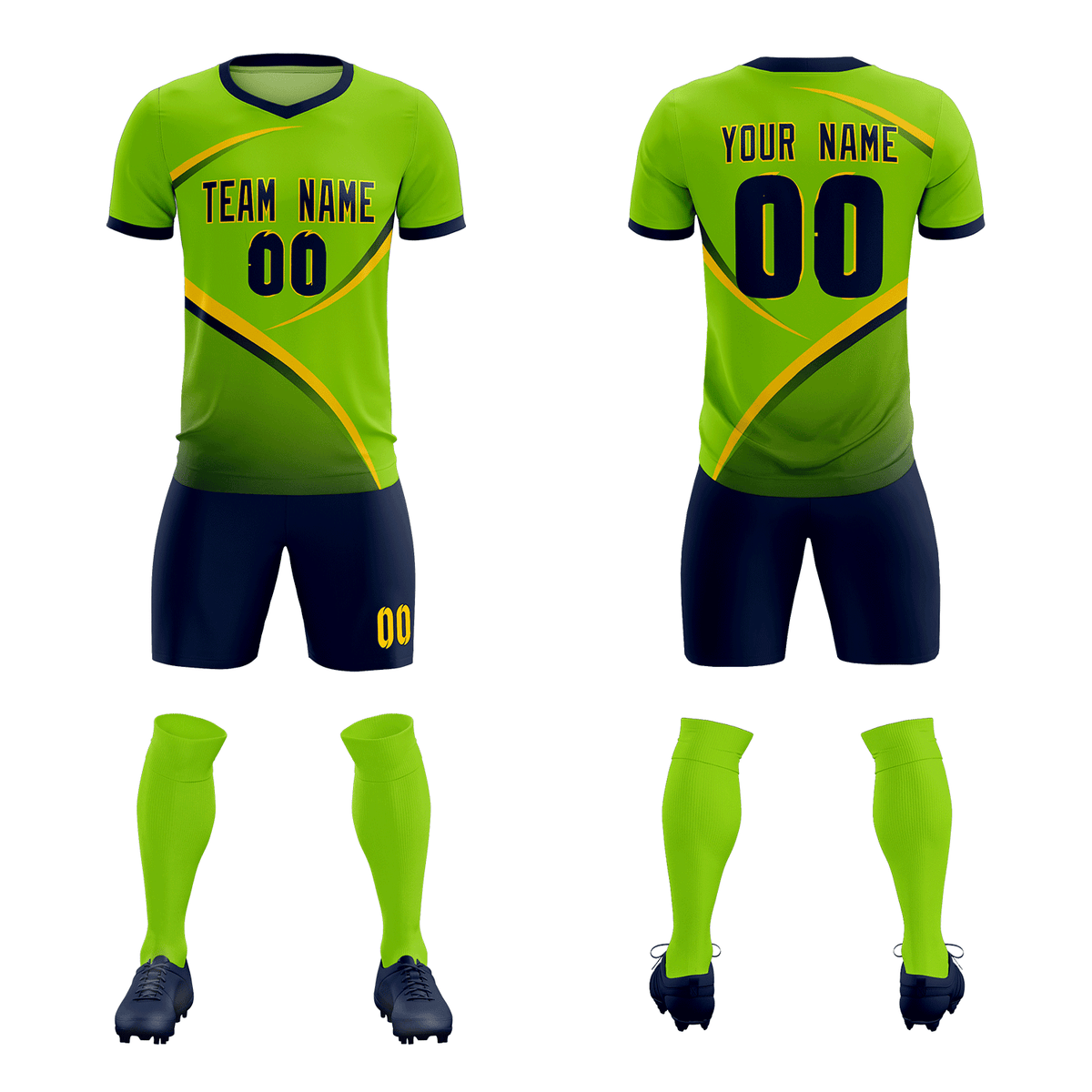 Custom Neon Green Navy Color Block Training Uniform For Men Soccer Sets Jersey