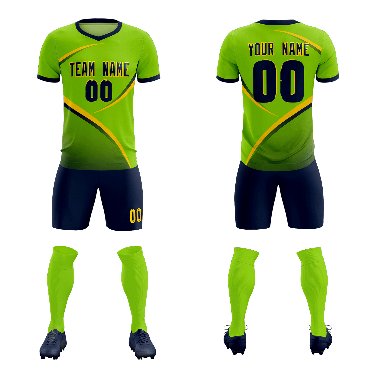 Custom Neon Green Navy Color Block Training Uniform For Men Soccer Sets Jersey