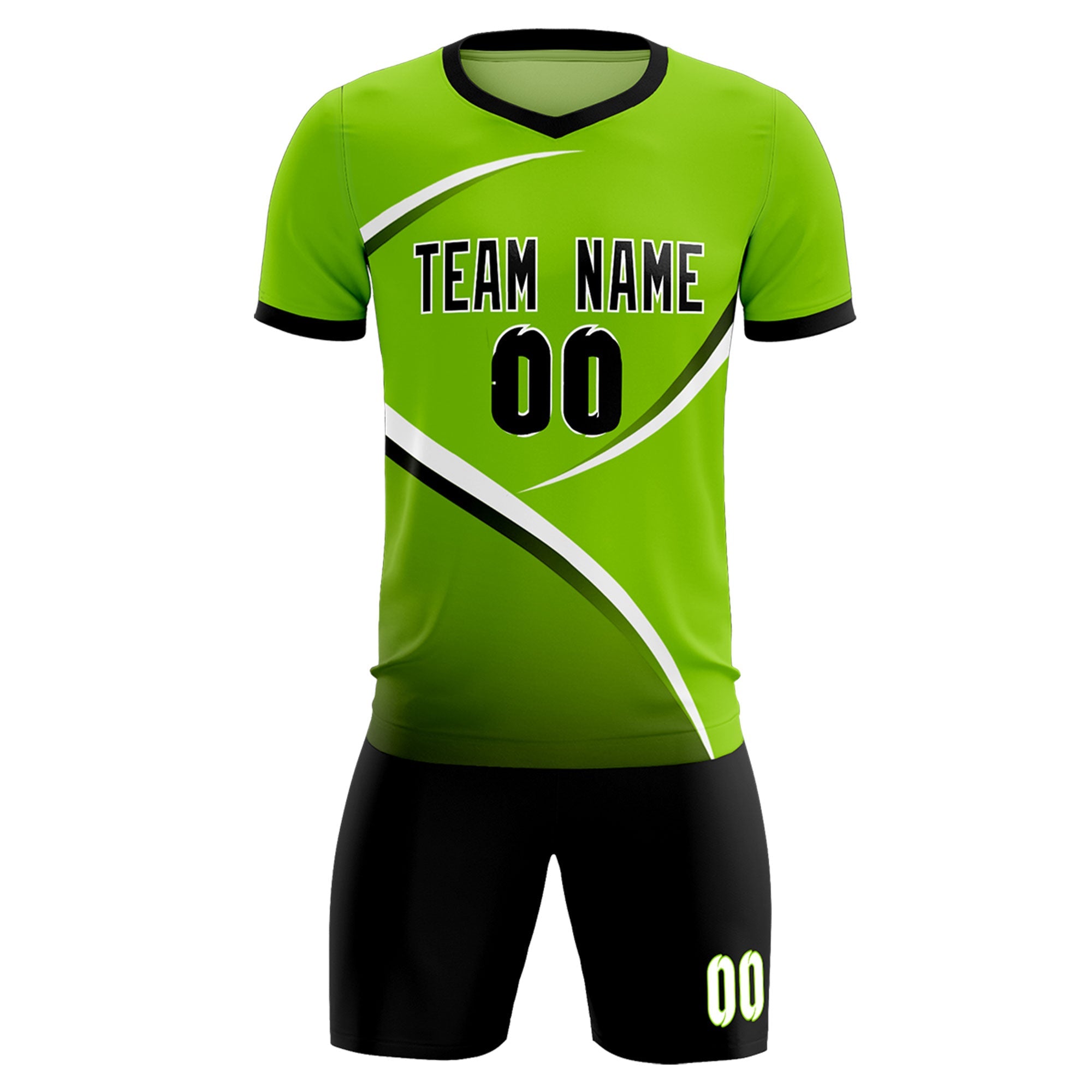 Custom Neon Green Black Color Block Training Uniform For Men Soccer Sets Jersey