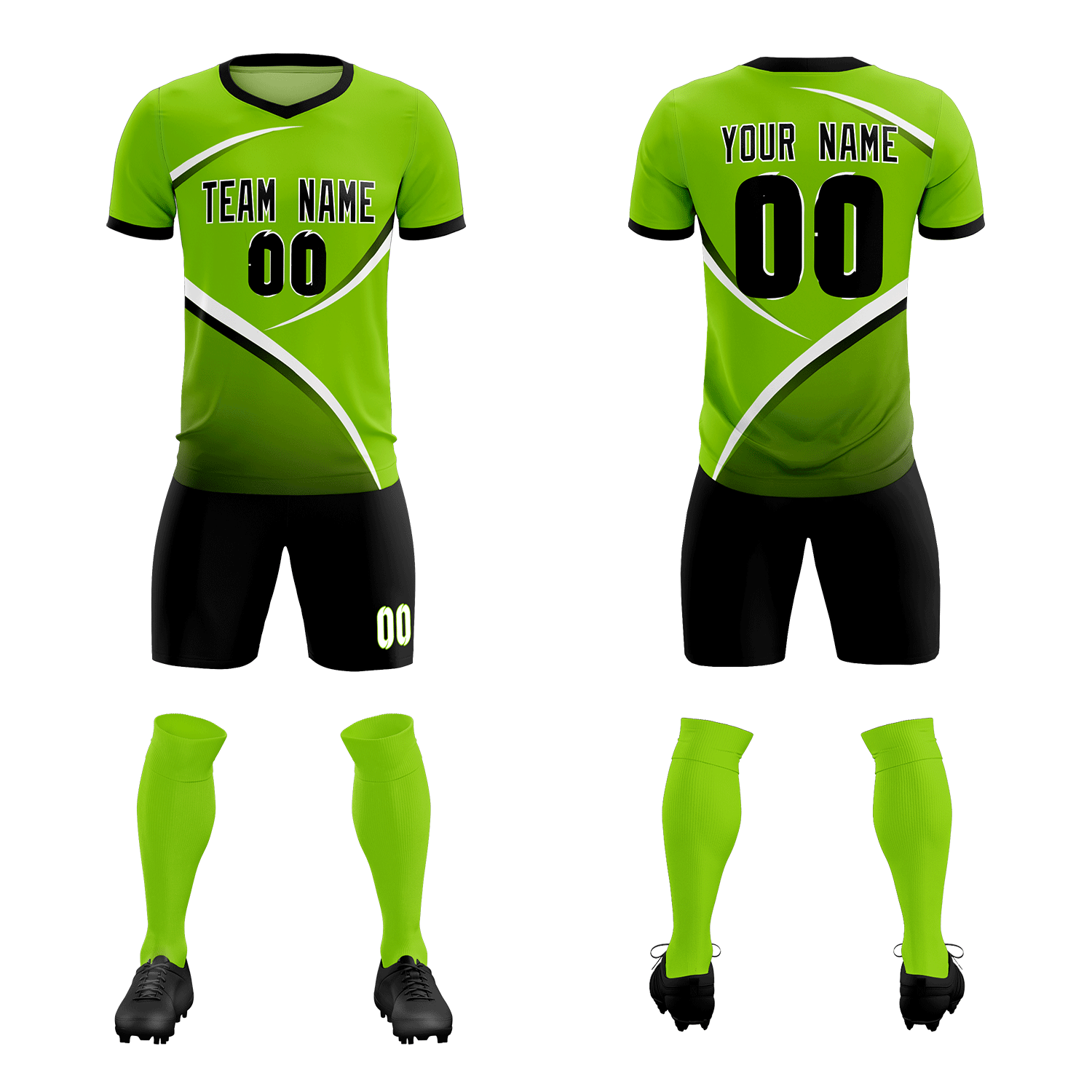 Custom Neon Green Black Color Block Training Uniform For Men Soccer Sets Jersey